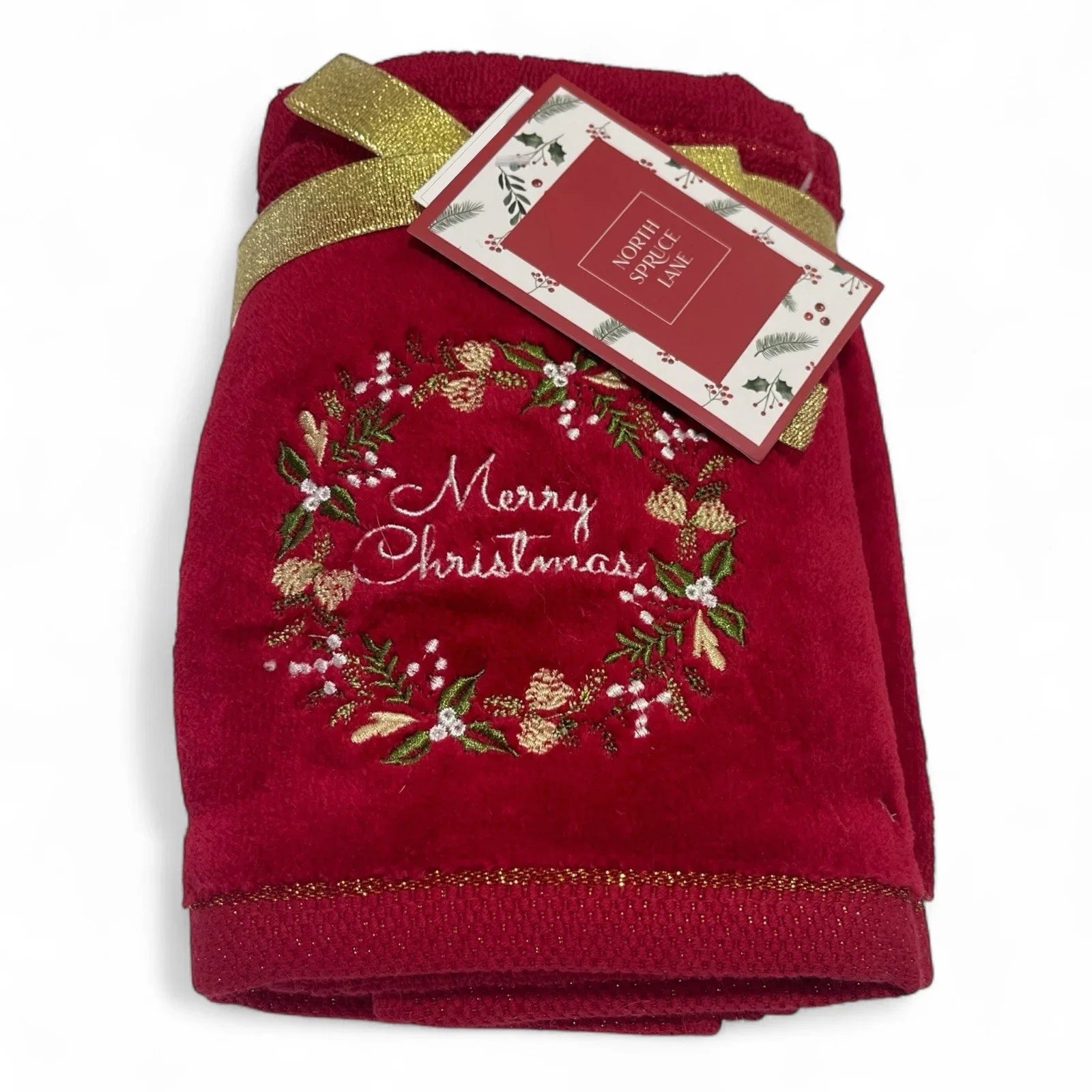 Christmas Hand Towel Set 2pc Embroidered Metallic Accents Cotton Velour Holiday - Trendiez U ♥ 