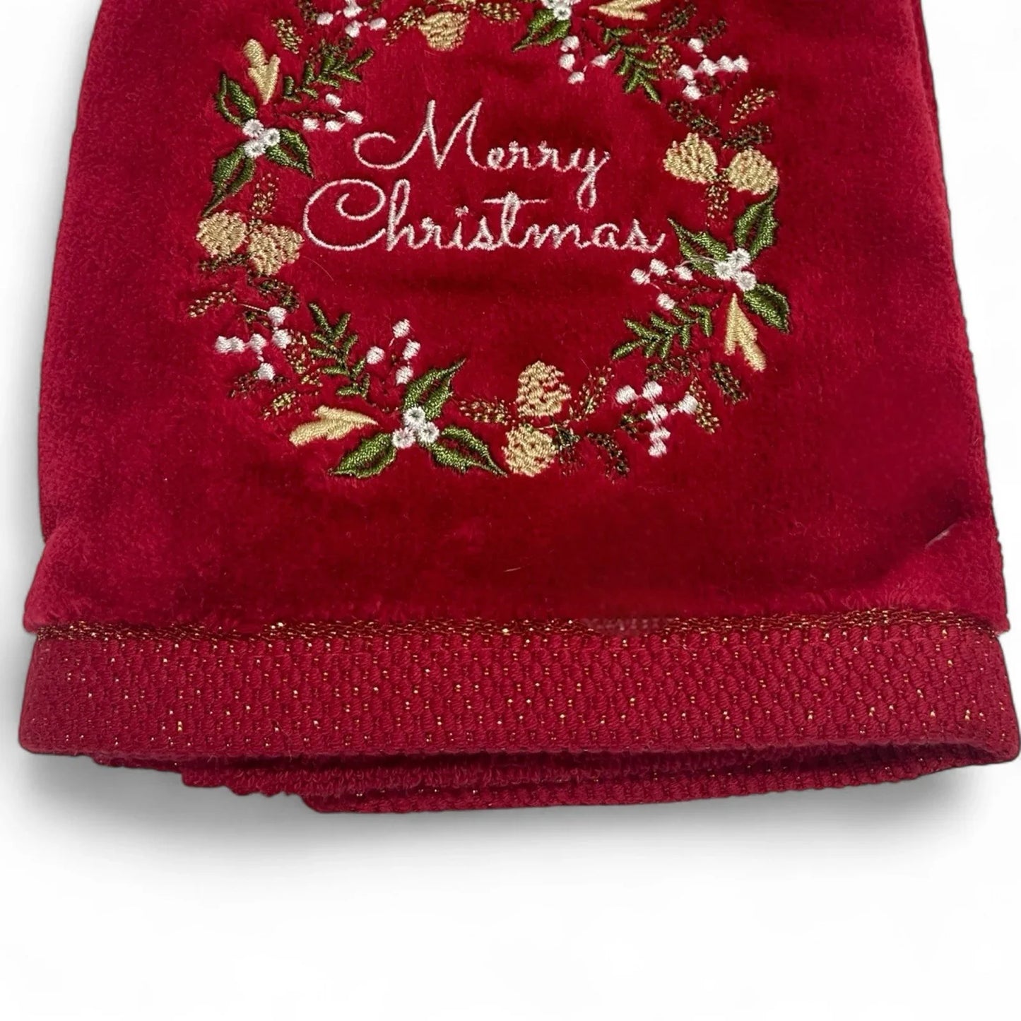 Christmas Hand Towel Set 2pc Embroidered Metallic Accents Cotton Velour Holiday - Trendiez U ♥ 