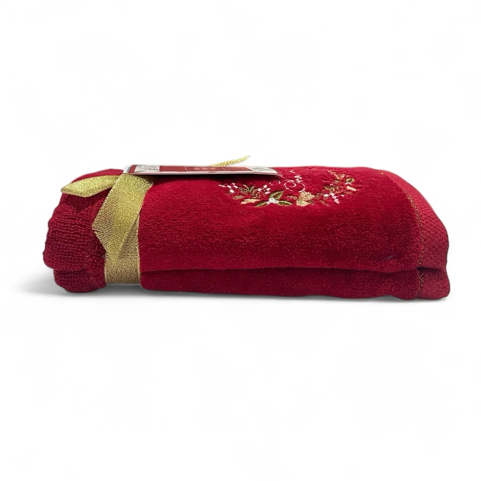 Christmas Hand Towel Set 2pc Embroidered Metallic Accents Cotton Velour Holiday - Trendiez U ♥ 