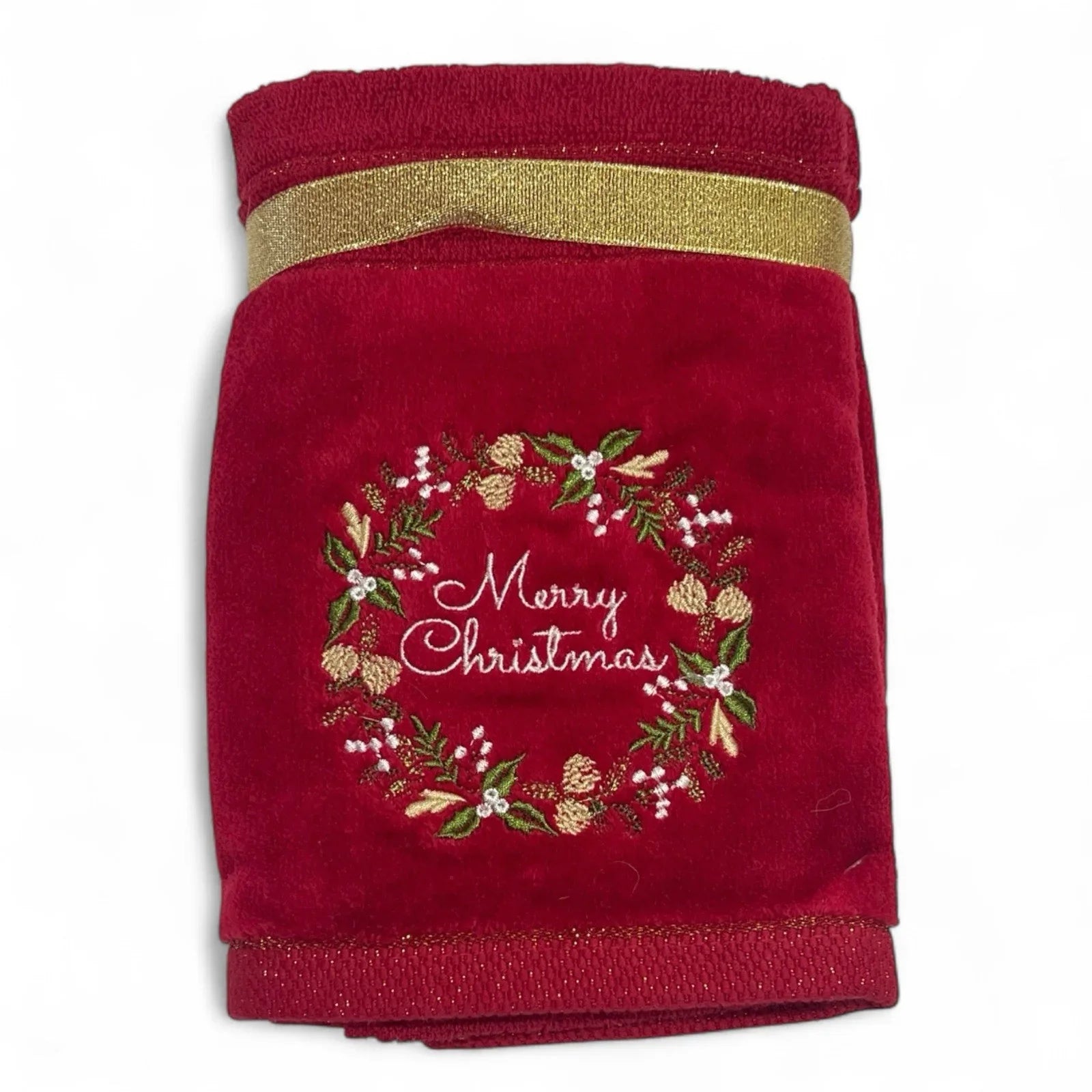 Christmas Hand Towel Set 2pc Embroidered Metallic Accents Cotton Velour Holiday - Trendiez U ♥ 