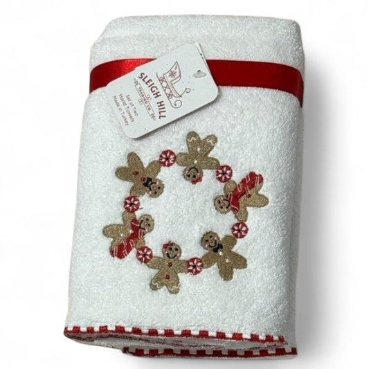 Christmas Towels, Sleigh Hill Christmas Hand Towels White Set of 2 Towels - Trendiez U ♥ 