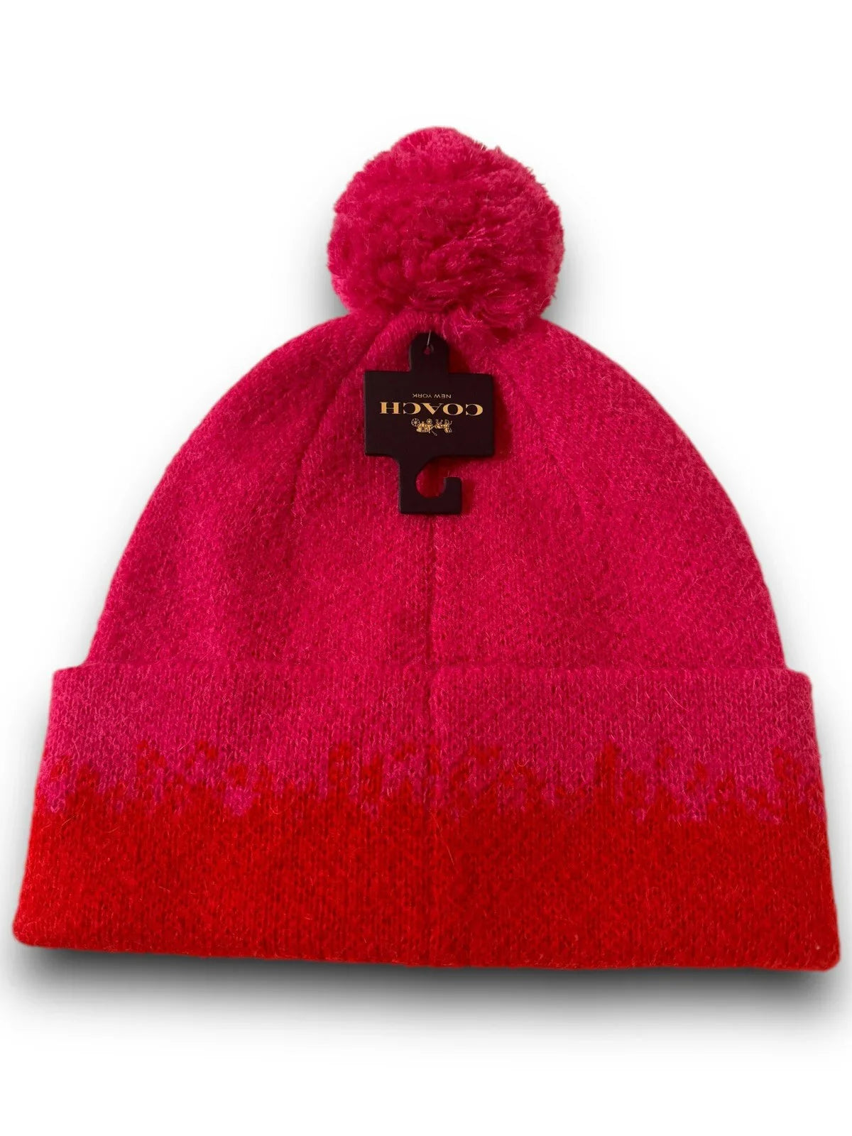 Coach Wool Blended Pom Pom Beanie Hat Pink & Yellow O/S - Trendiez U ♥ 