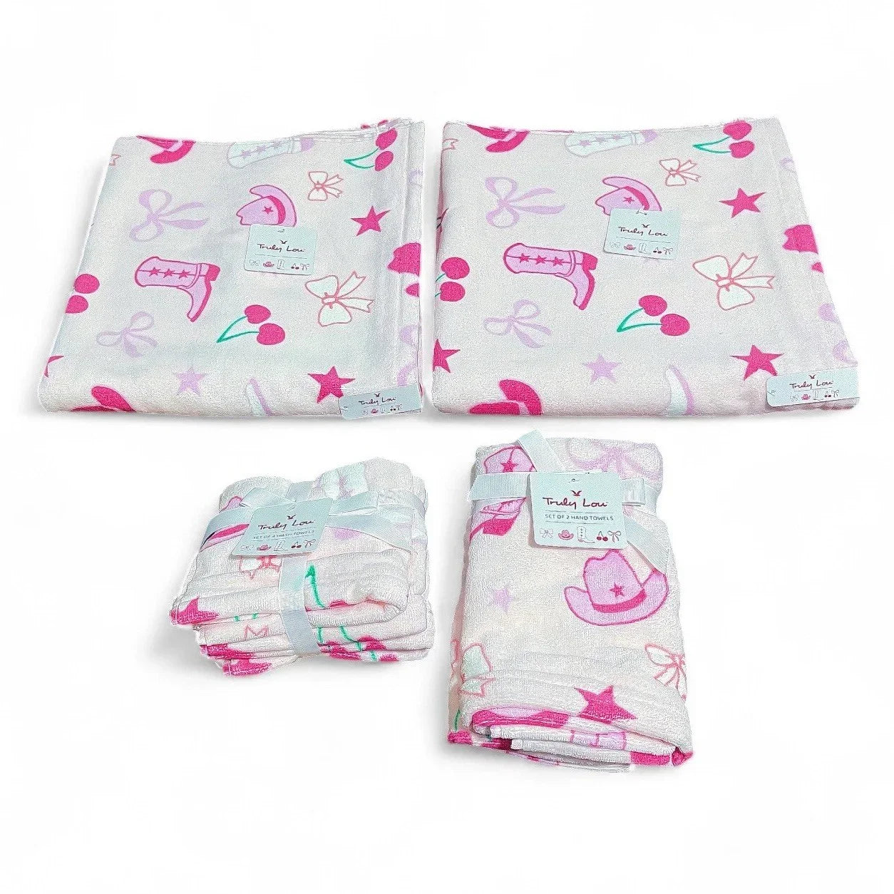 Cowgirl Country Cottage Pink Bows Bath Towel Set of 8 100% Cotton Truly Lou - Trendiez U ♥ 