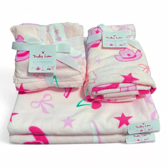 Cowgirl Country Cottage Pink Bows Bath Towel Set of 8 100% Cotton Truly Lou - Trendiez U ♥ 