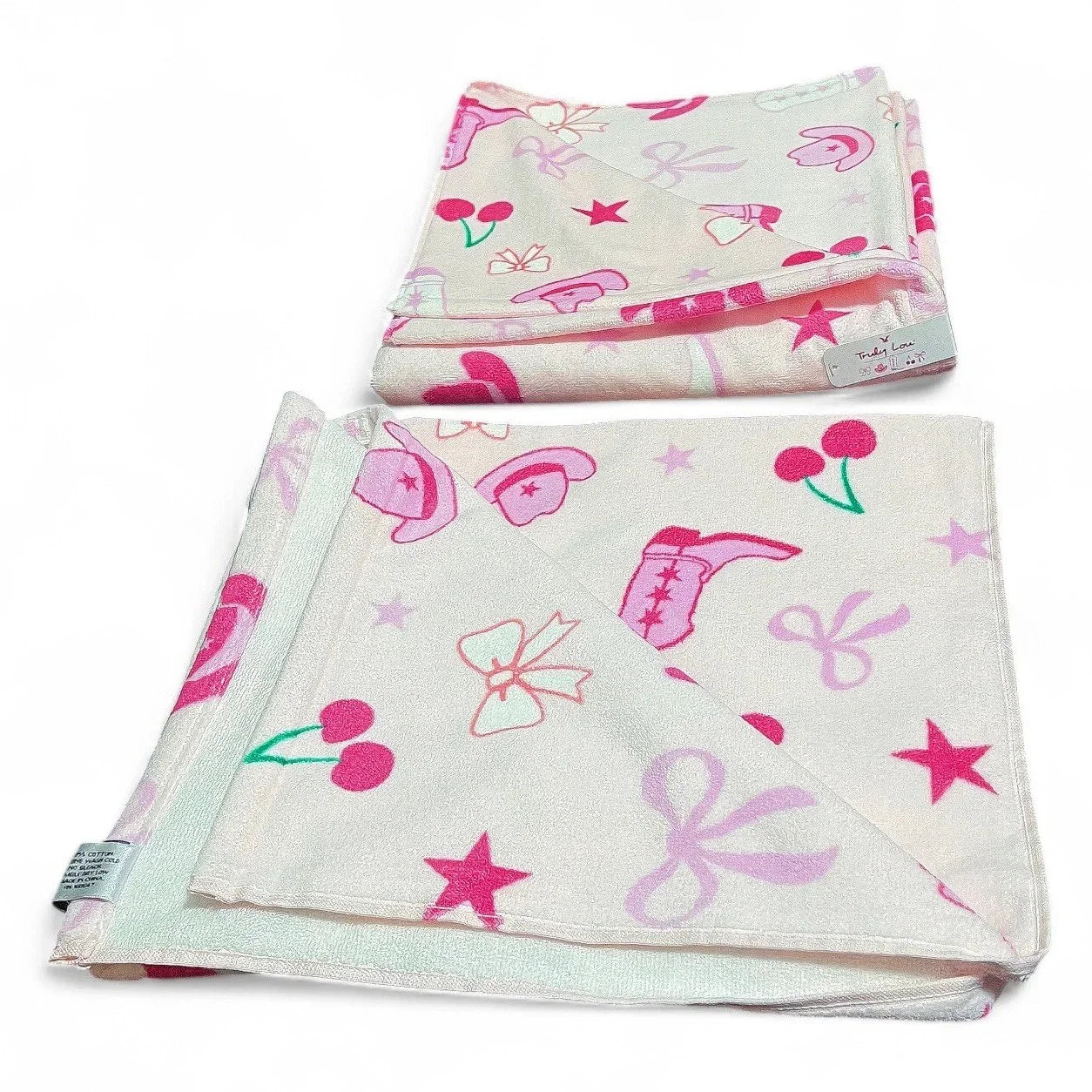 Cowgirl Country Cottage Pink Bows Bath Towel Set of 8 100% Cotton Truly Lou - Trendiez U ♥ 