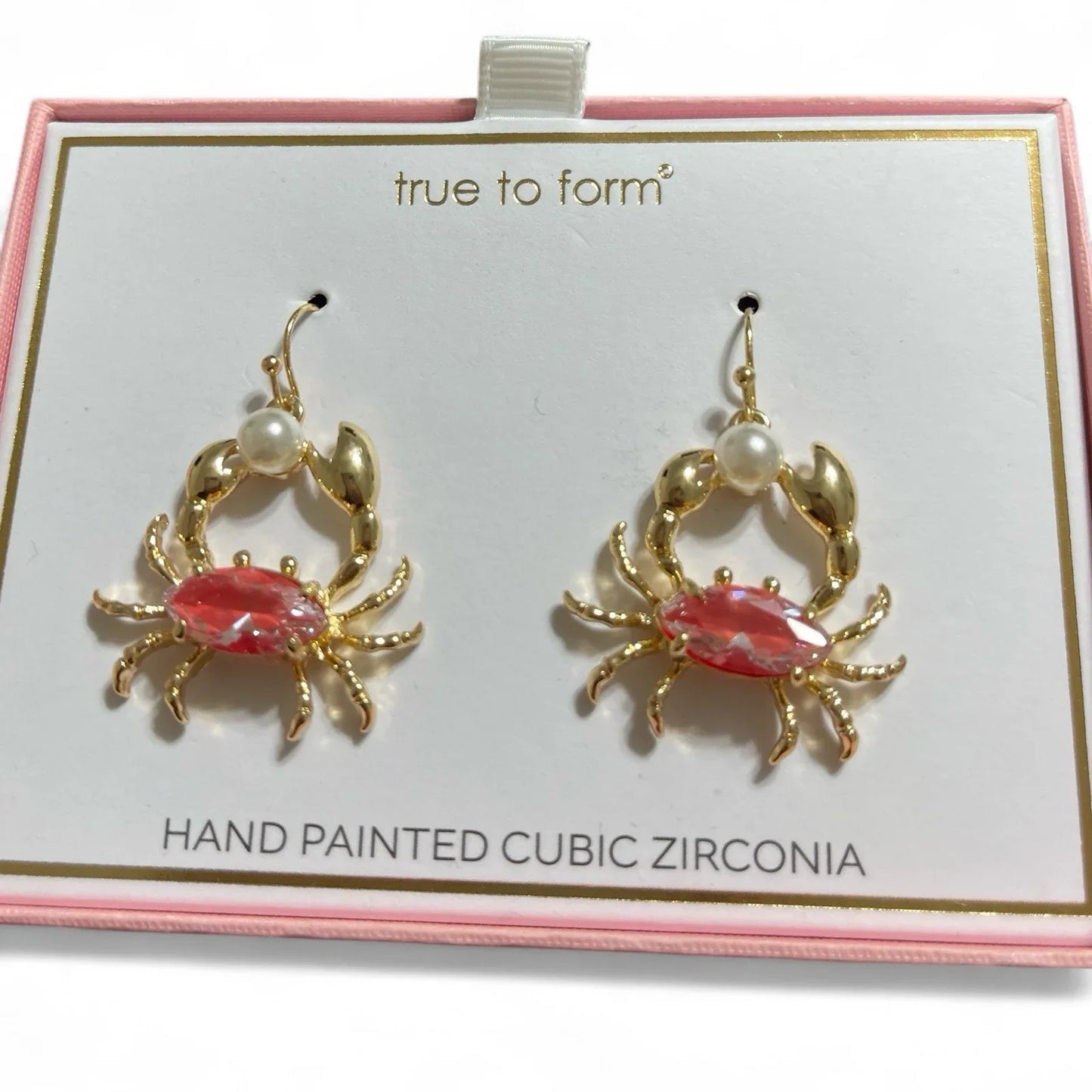 Crab Earrings Gold Coral CZ Pearl Dangle Nautical Beach Jewelry True to Form NIB - Trendiez U ♥ 