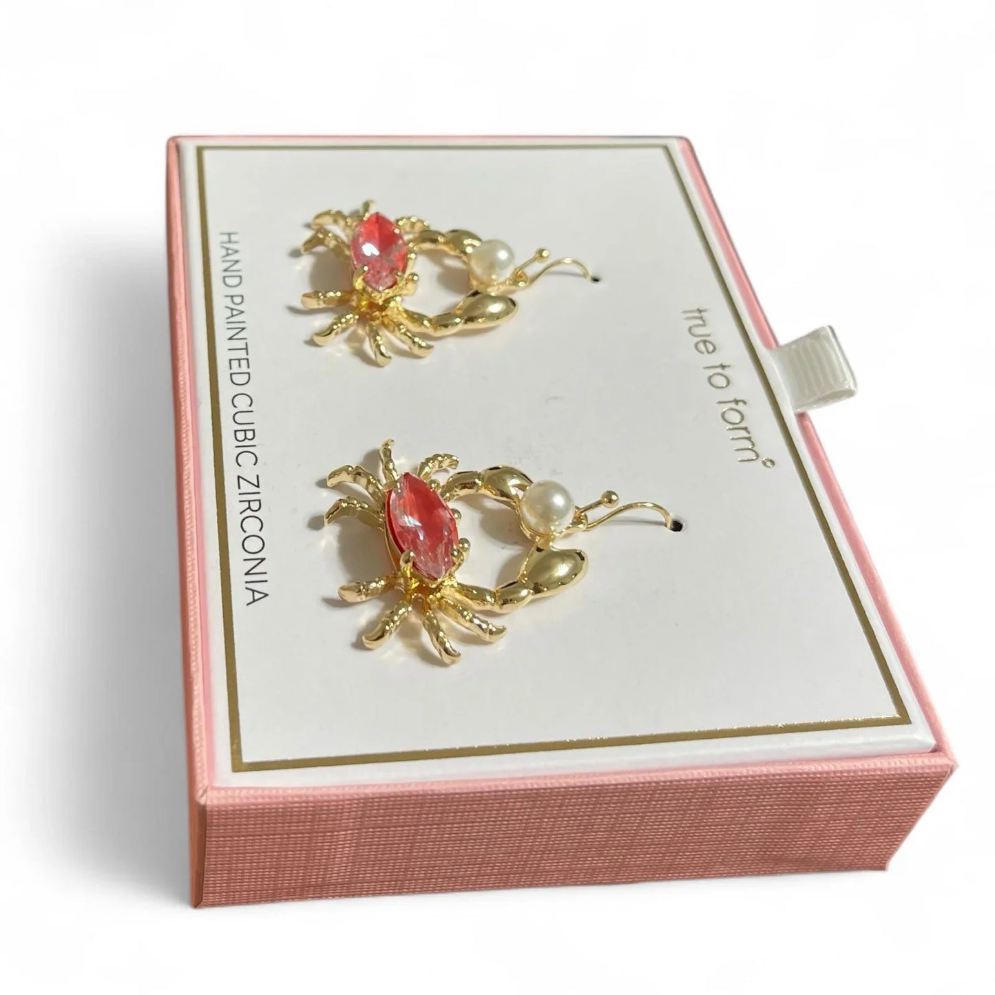 Crab Earrings Gold Coral CZ Pearl Dangle Nautical Beach Jewelry True to Form NIB - Trendiez U ♥ 