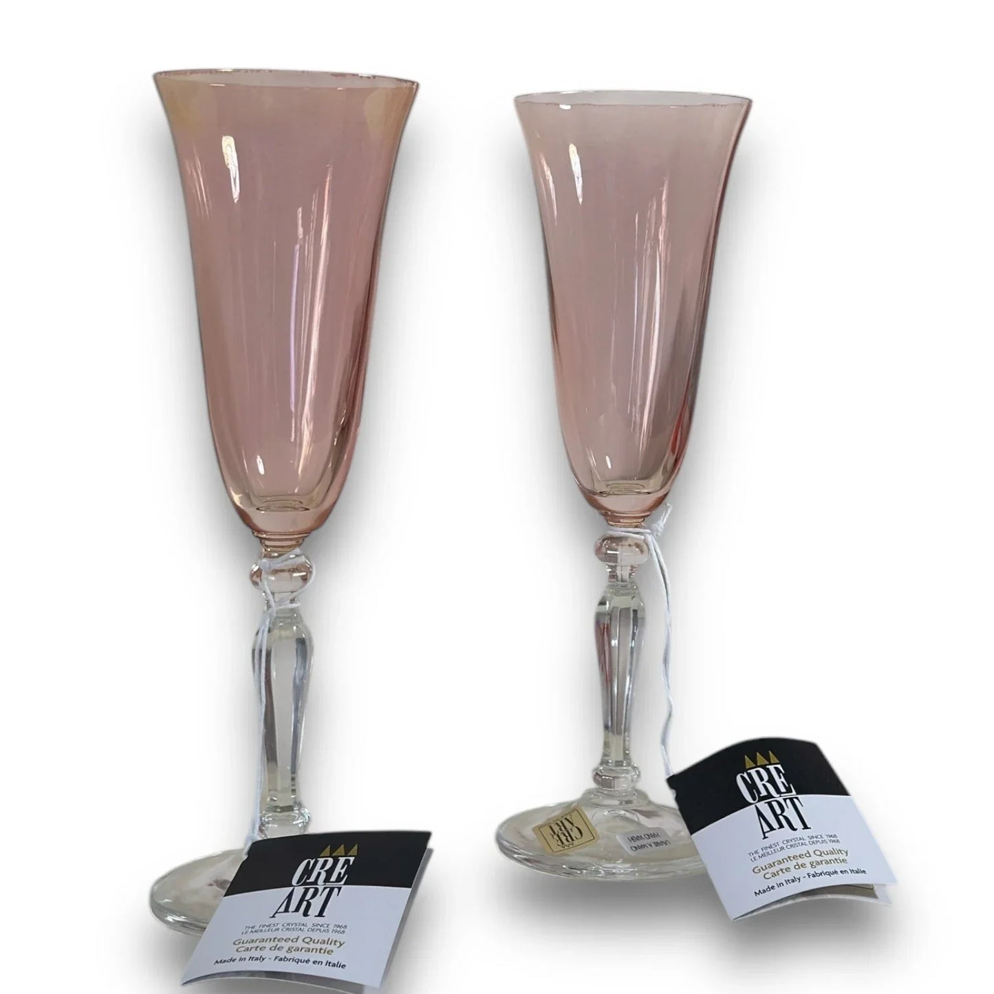 Crê Art 2 RARE NEVER USED CRISTAL CHAMPAGNE/ WINE GLASSES HAND MADE IN ITALY - Trendiez U ♥ 