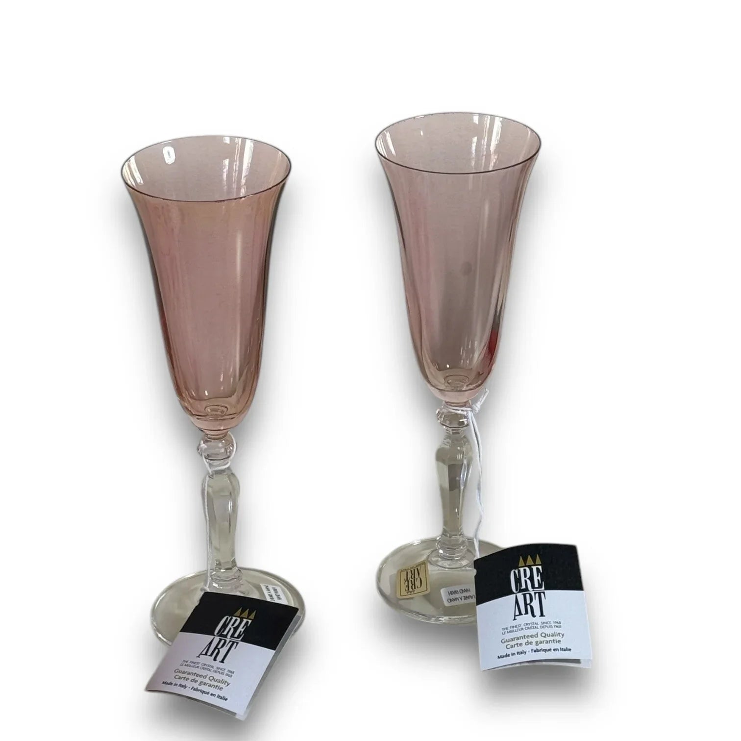 Crê Art 2 RARE NEVER USED CRISTAL CHAMPAGNE/ WINE GLASSES HAND MADE IN ITALY - Trendiez U ♥ 