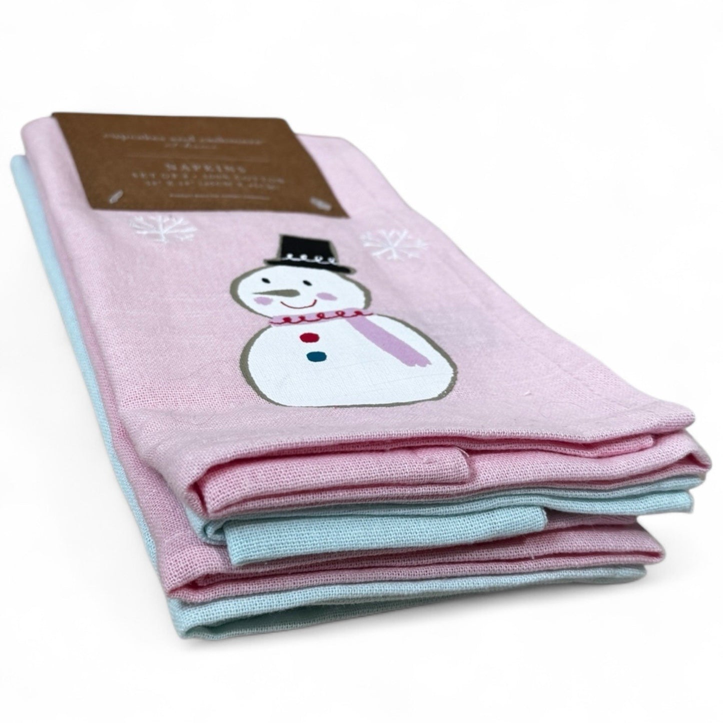Cupcakes & Cashmere Christmas Pink Green Pastel Stitched Snowflake Napkins (4) - Trendiez U ♥ 