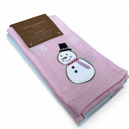 Cupcakes & Cashmere Christmas Pink Green Pastel Stitched Snowflake Napkins (4) - Trendiez U ♥ 