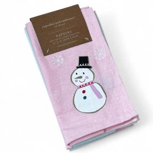 Cupcakes & Cashmere Christmas Pink Green Pastel Stitched Snowflake Napkins (4) - Trendiez U ♥ 