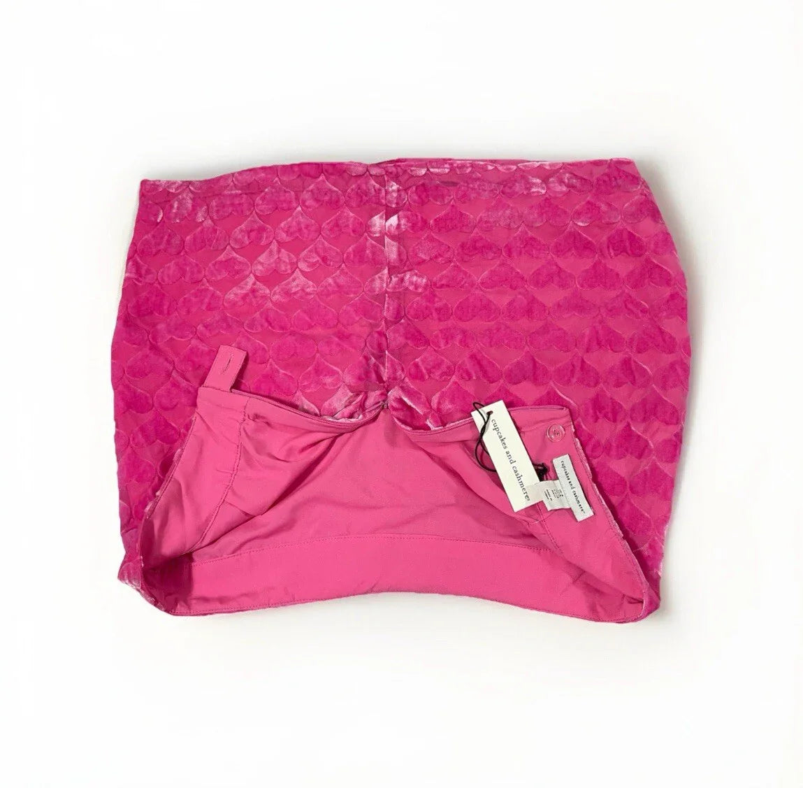 Cupcakes and Cashmere Hot Pink Velvet Mini Skirt Heart Pattern Size 8 - Trendiez U ♥ 