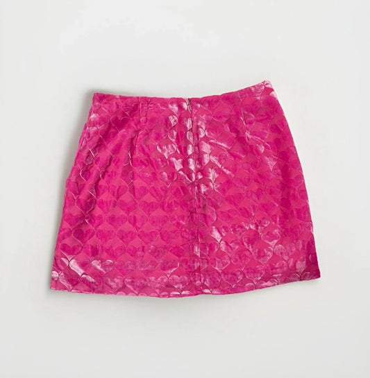 Cupcakes and Cashmere Hot Pink Velvet Mini Skirt Heart Pattern Size 8 - Trendiez U ♥ 