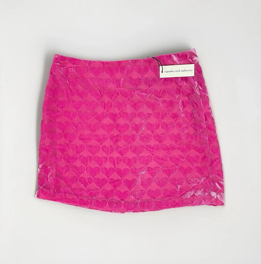 Cupcakes and Cashmere Hot Pink Velvet Mini Skirt Heart Pattern Size 8 - Trendiez U ♥ 