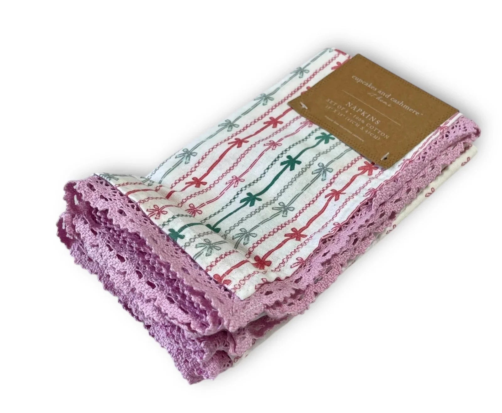 Cupcakes And Cashmere Napkin Set Pinkmas Set of 4 Reusable Pink Crochet Edge - Trendiez U ♥ 