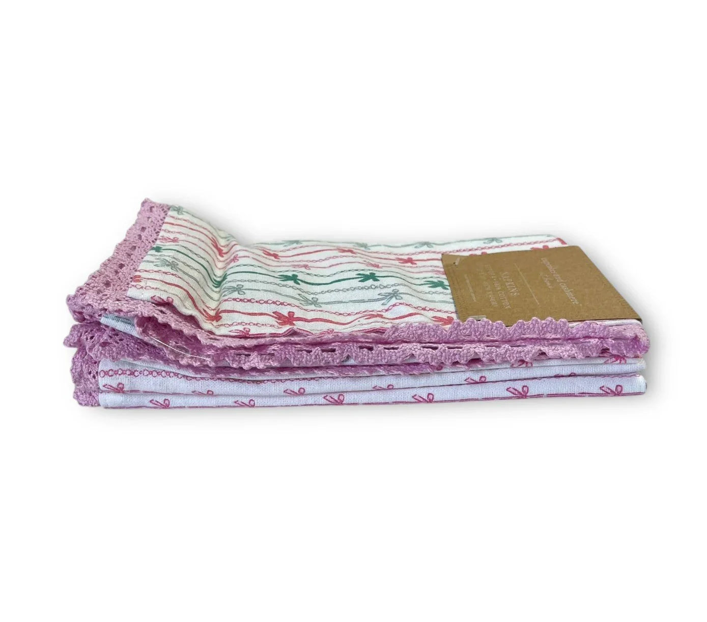 Cupcakes And Cashmere Napkin Set Pinkmas Set of 4 Reusable Pink Crochet Edge - Trendiez U ♥ 