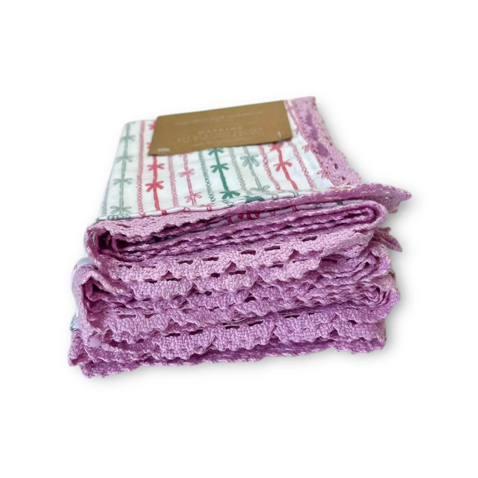 Cupcakes And Cashmere Napkin Set Pinkmas Set of 4 Reusable Pink Crochet Edge - Trendiez U ♥ 