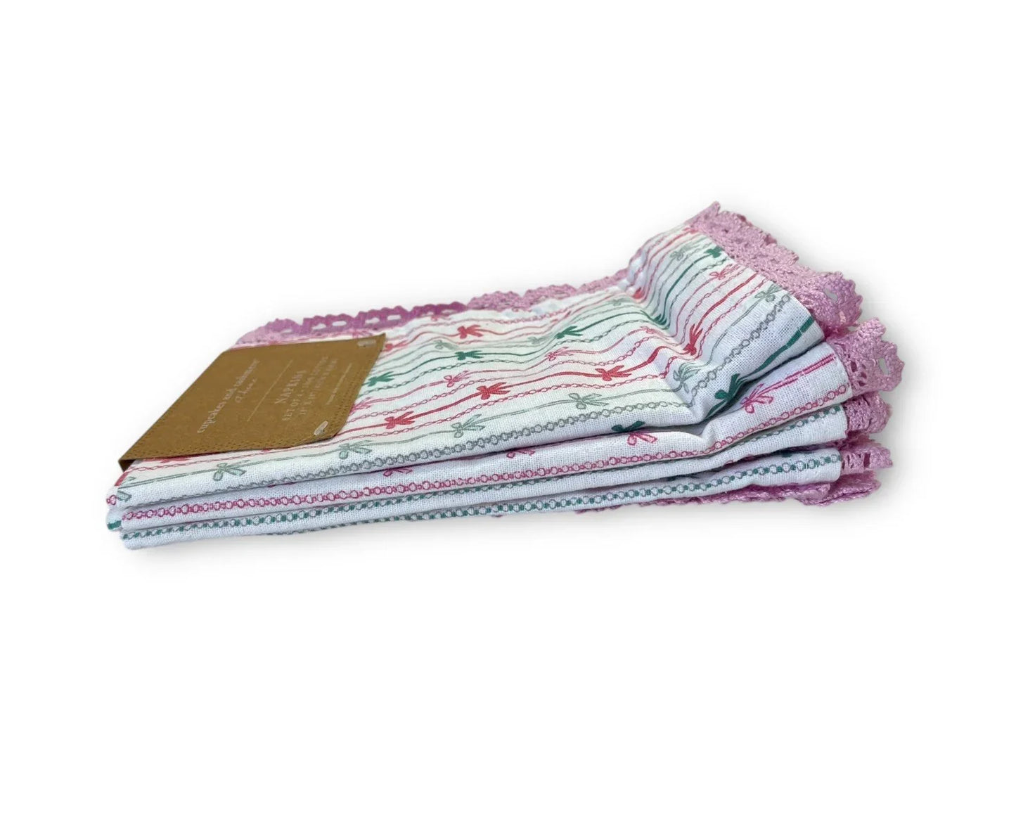Cupcakes And Cashmere Napkin Set Pinkmas Set of 4 Reusable Pink Crochet Edge - Trendiez U ♥ 