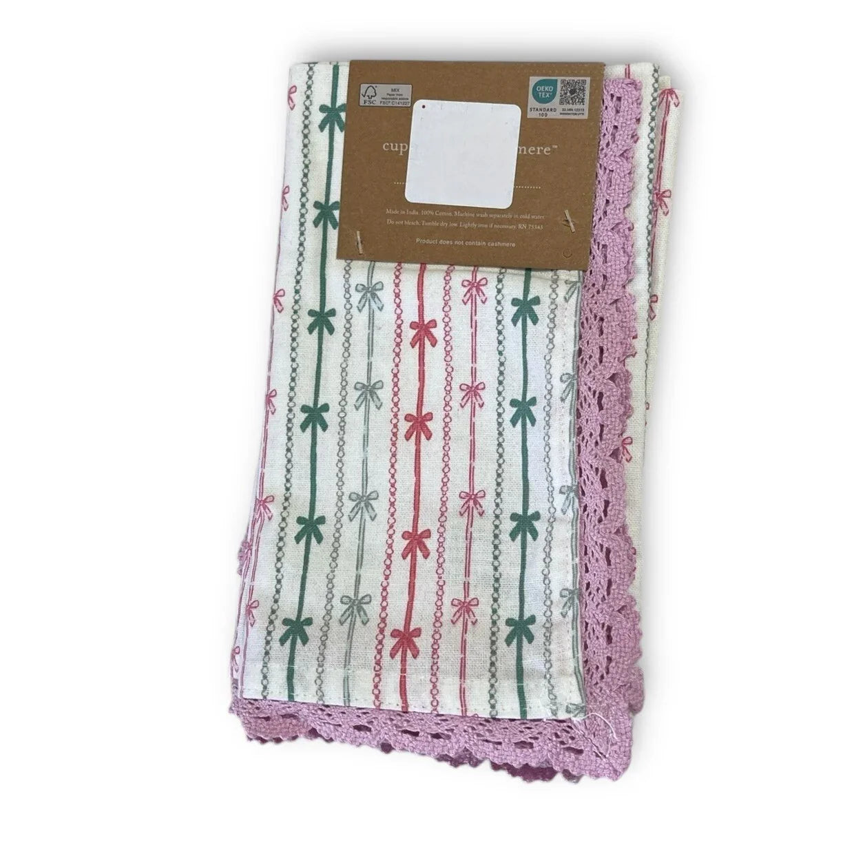Cupcakes And Cashmere Napkin Set Pinkmas Set of 4 Reusable Pink Crochet Edge - Trendiez U ♥ 