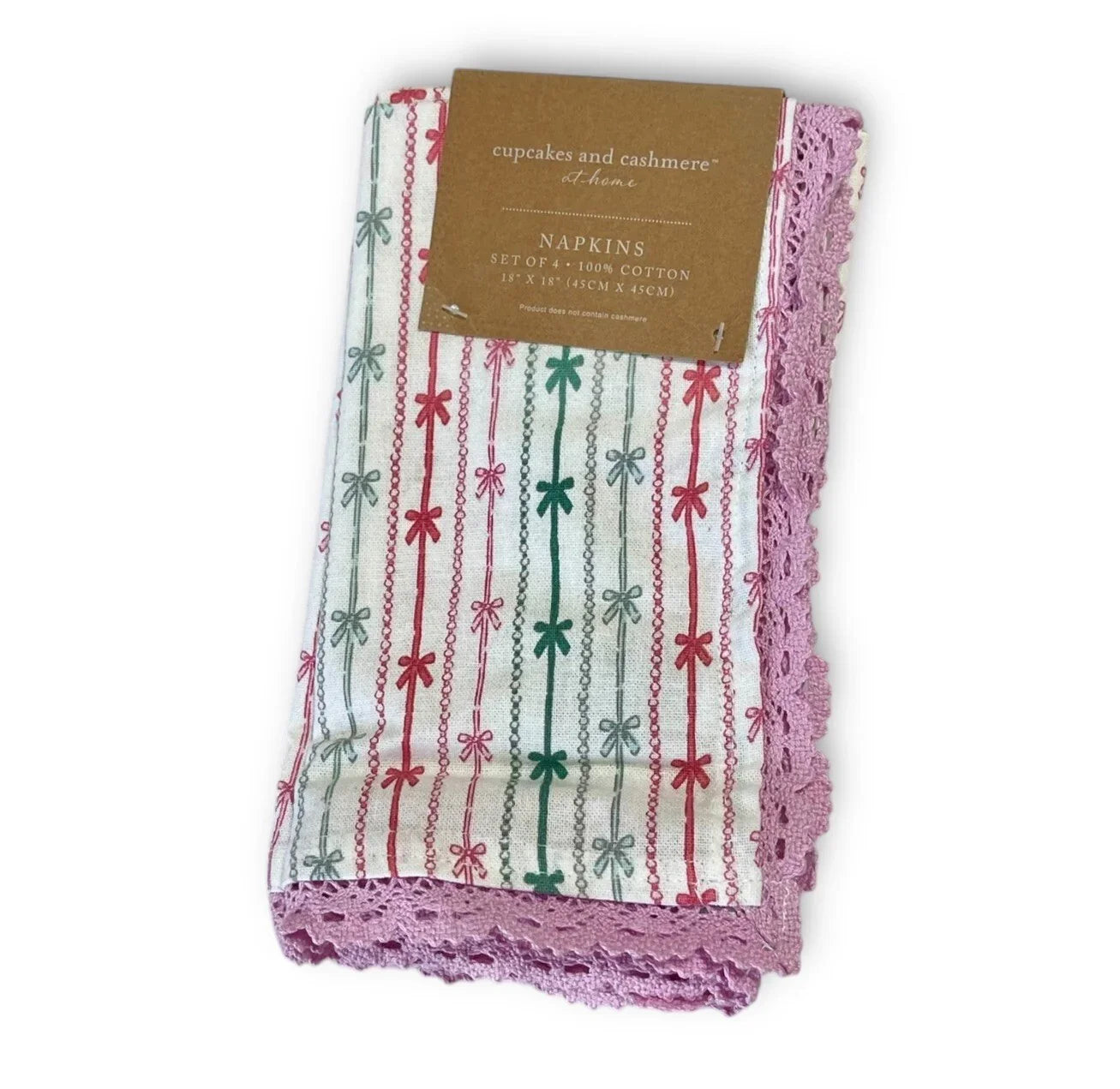 Cupcakes And Cashmere Napkin Set Pinkmas Set of 4 Reusable Pink Crochet Edge - Trendiez U ♥ 
