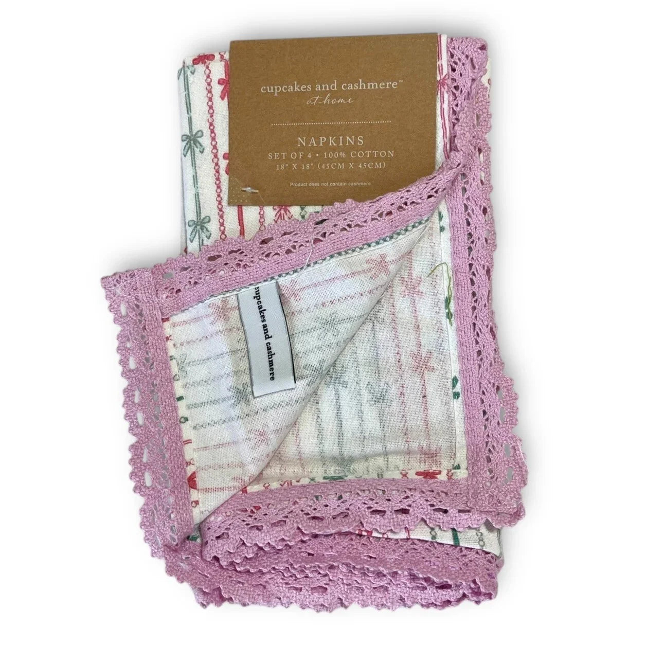 Cupcakes And Cashmere Napkin Set Pinkmas Set of 4 Reusable Pink Crochet Edge - Trendiez U ♥ 