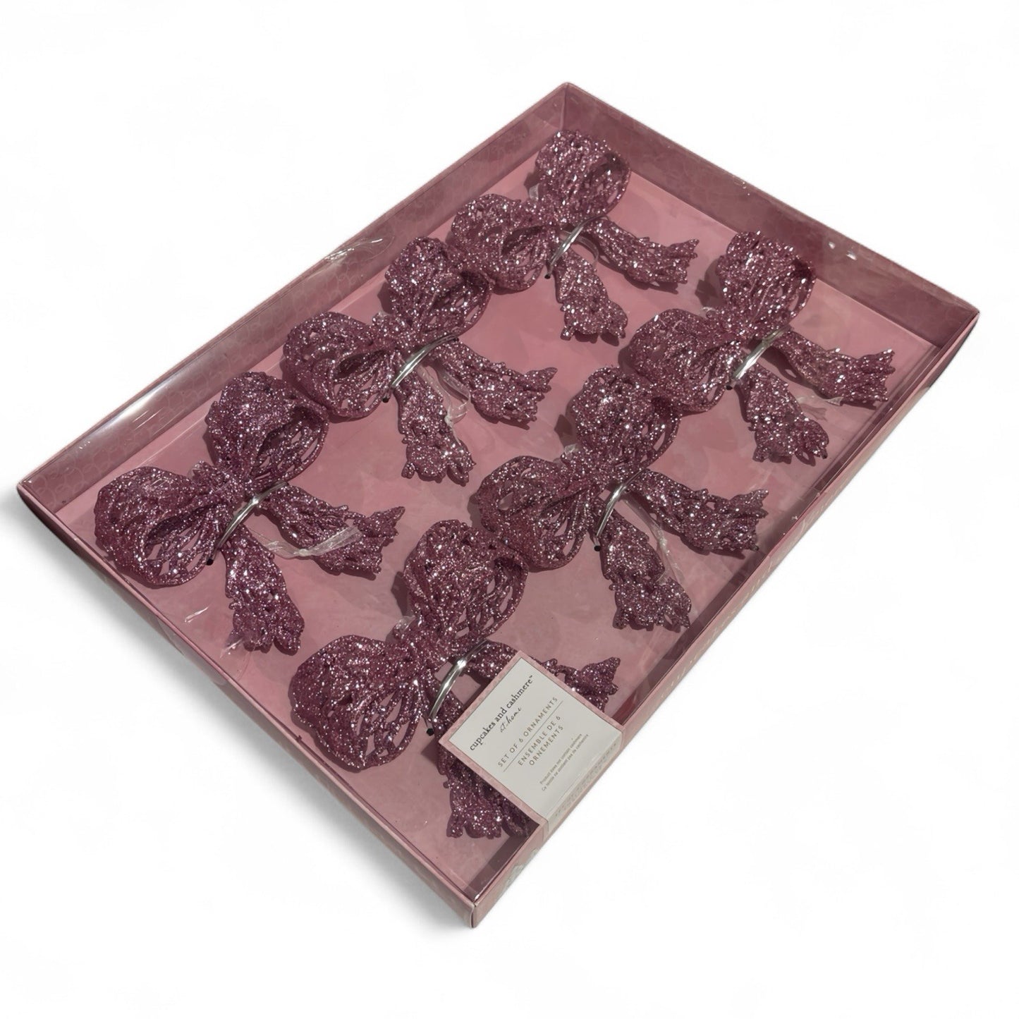 Cupcakes and Cashmere Pink Bow Ornaments – 6 Piece Holiday Set - Trendiez U ♥ 
