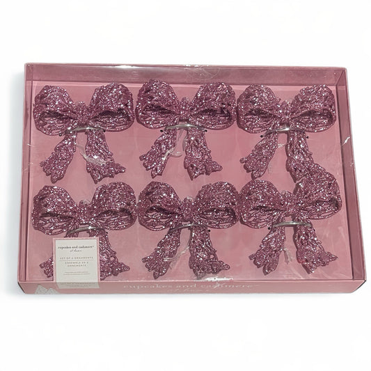 Cupcakes and Cashmere Pink Bow Ornaments – 6 Piece Holiday Set - Trendiez U ♥ 