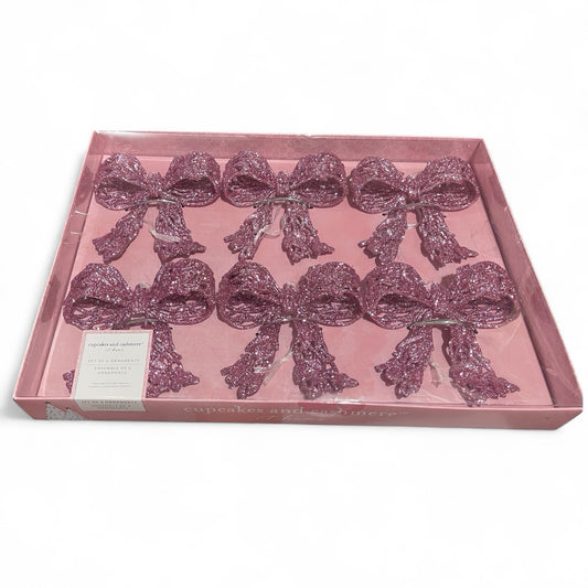 Cupcakes and Cashmere Pink Bow Ornaments – 6 Piece Holiday Set - Trendiez U ♥ 