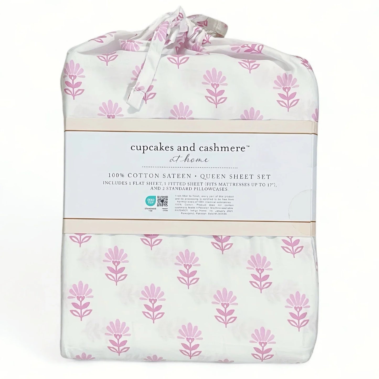 Cupcakes and Cashmere Pink Flowers 6PC Queen Sheet Set Cotton Sateen Floral - Trendiez U ♥ 