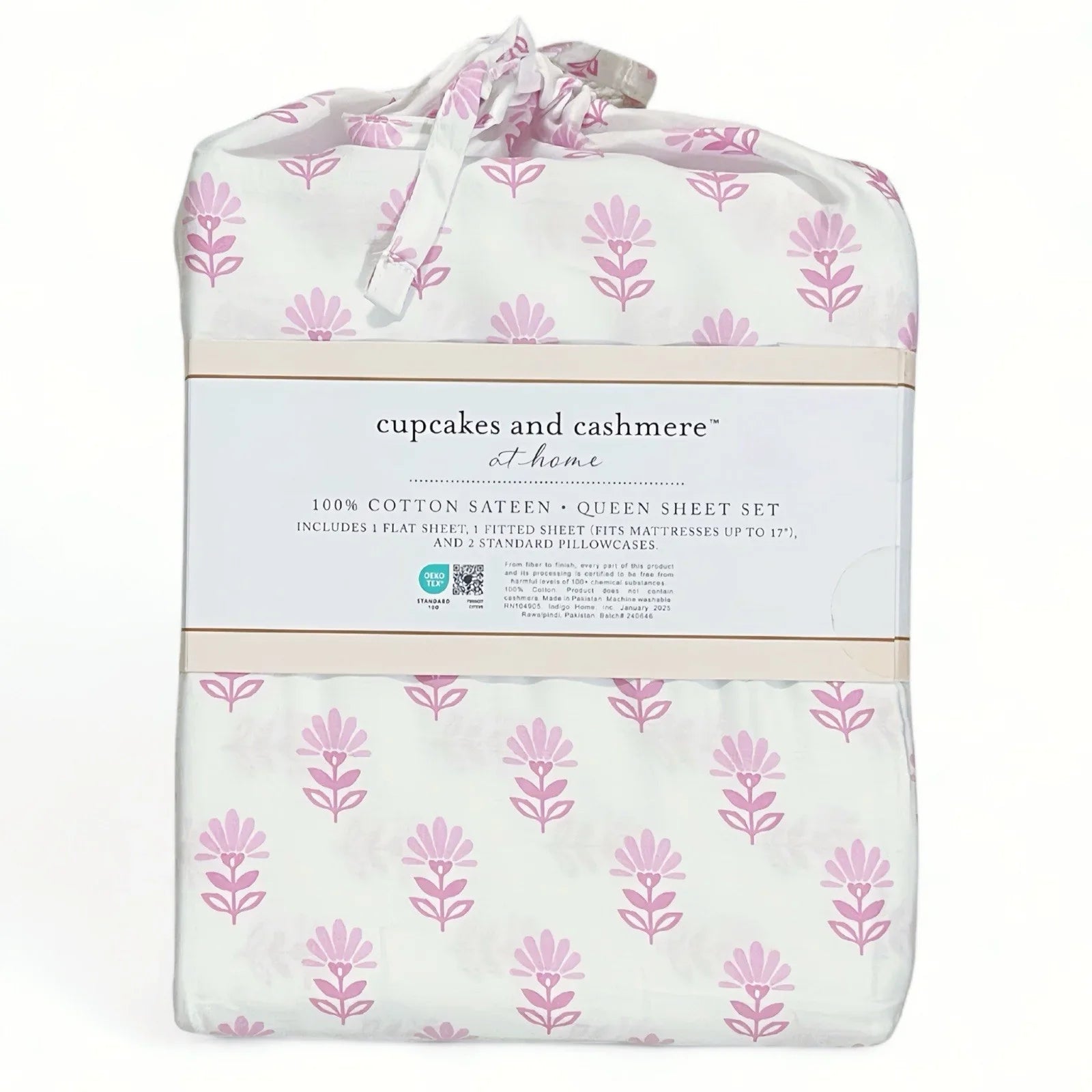 Cupcakes and Cashmere Pink Flowers 6PC Queen Sheet Set Cotton Sateen Floral - Trendiez U ♥ 