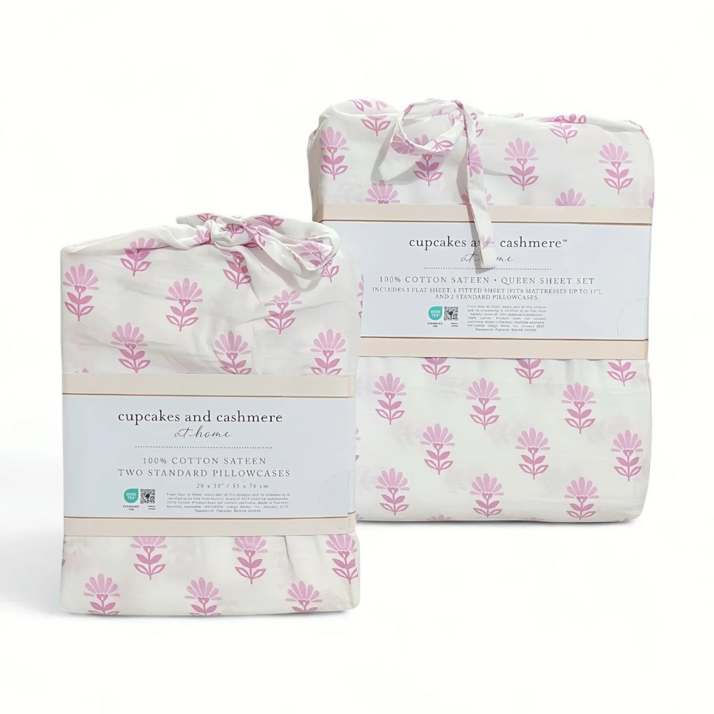 Cupcakes and Cashmere Pink Flowers 6PC Queen Sheet Set Cotton Sateen Floral - Trendiez U ♥ 