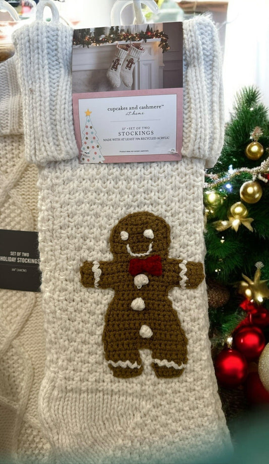 Cupcakes and Cashmere Soft White Knit Christmas Gingerbread Stockings Set Of 2 - Trendiez U ♥ 