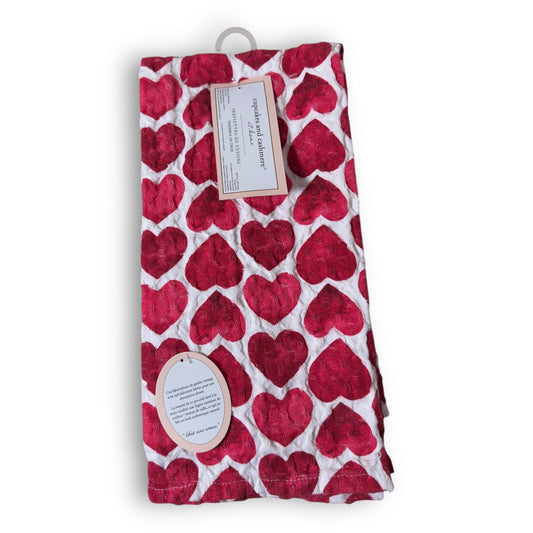 Cupcakes and Cashmere Waffle Woven Heart Kitchen Dish Towels — Red & Pink - Trendiez U ♥ 