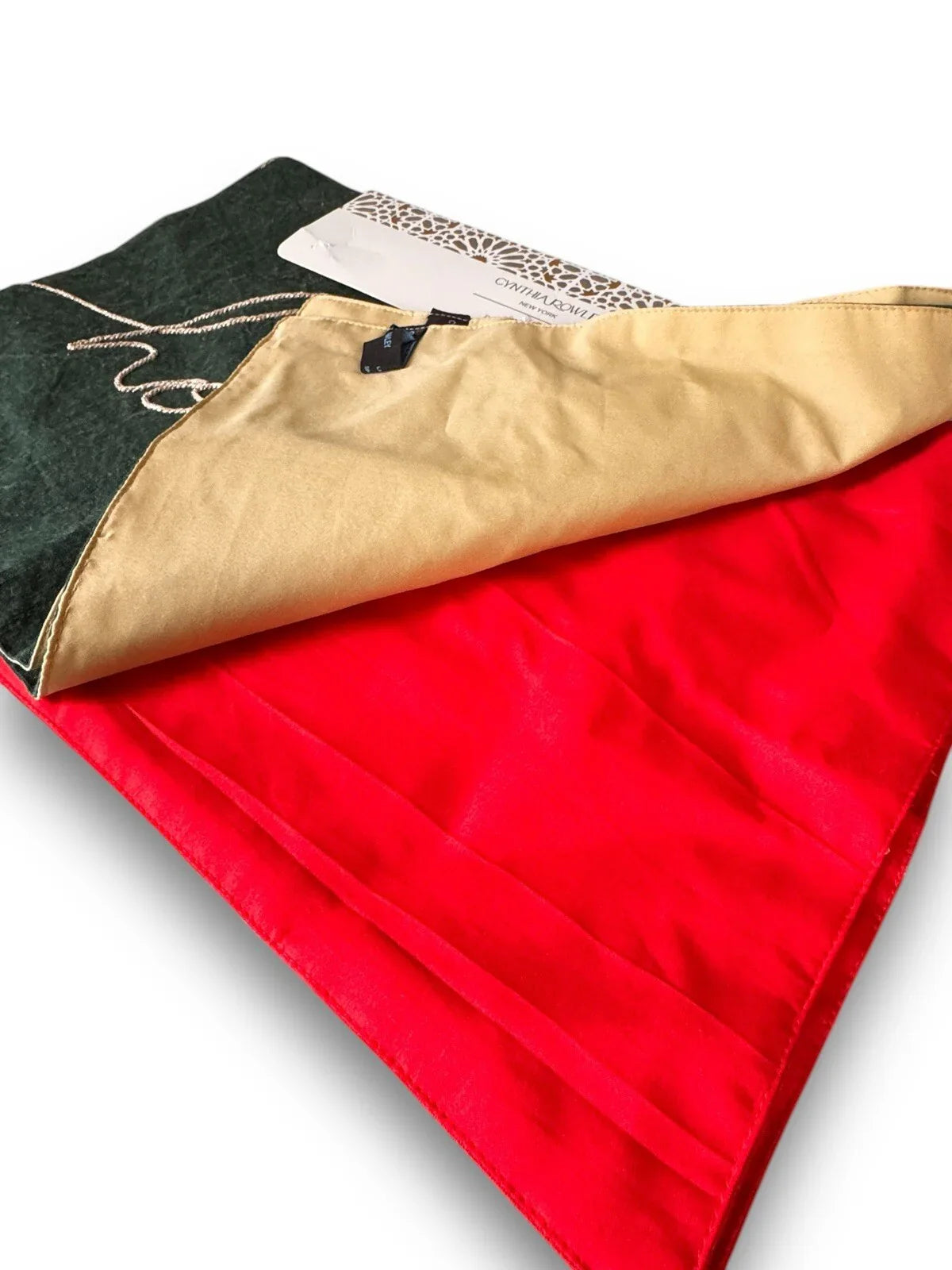 Cynthia Rowley Green/Red “Hohoho” Placemats 4PC Embroidered Christmas Farmhouse - Trendiez U ♥ 