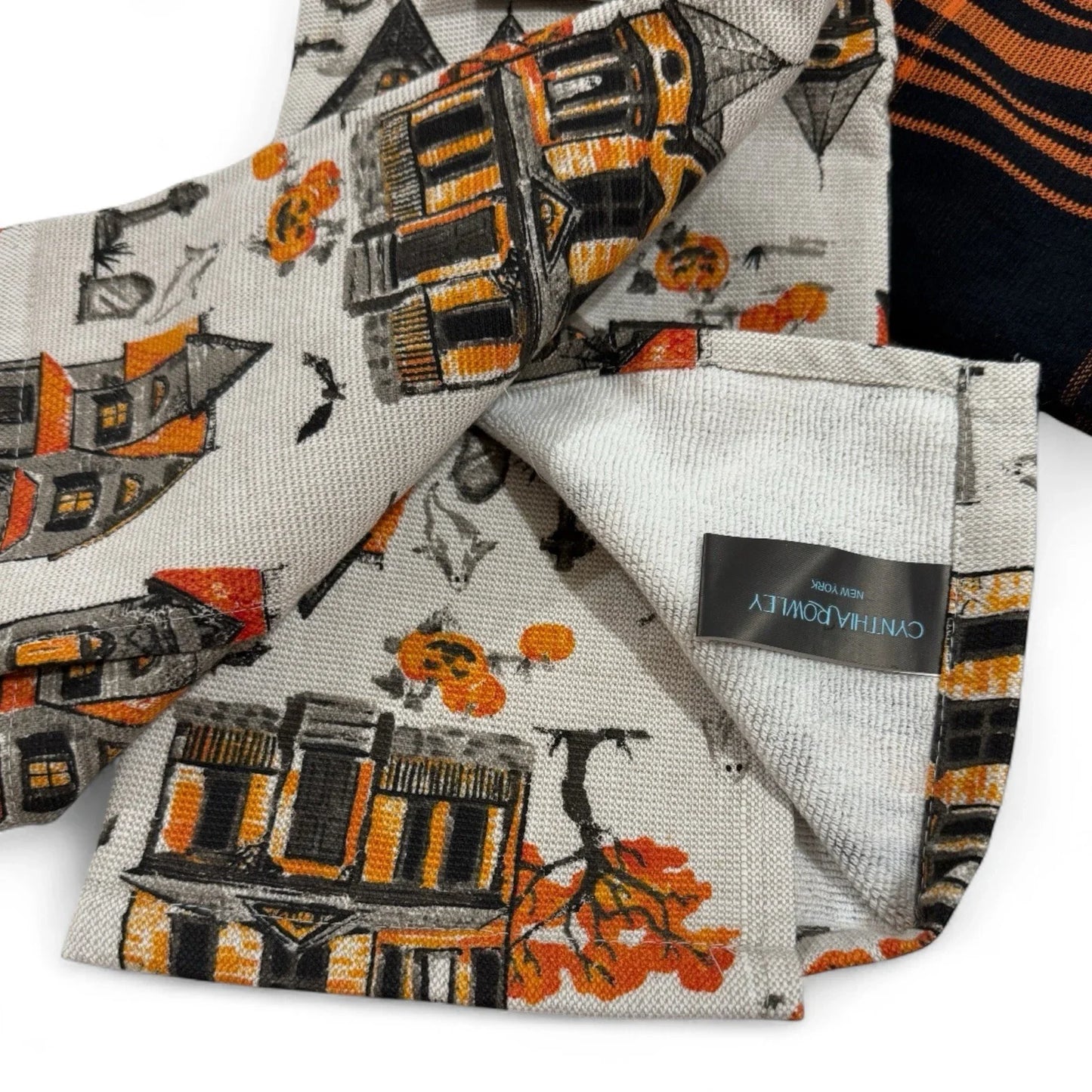 Cynthia Rowley Halloween Kitchen Towels, Haunted Houses Black and Orange, 100% Cotton - Trendiez U ♥ 