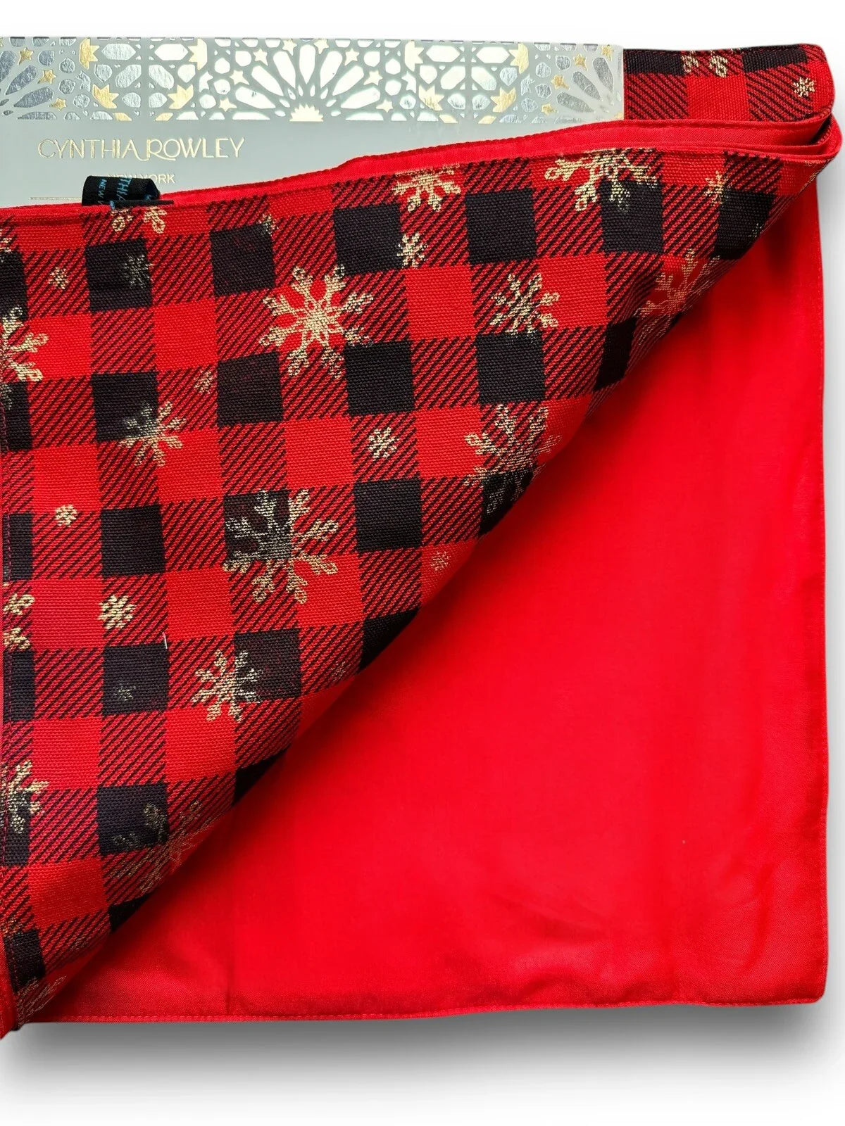 Cynthia Rowley Plaid Placemats Red/Black/Gold Metallic Snowflakes 4PC - Trendiez U ♥ 