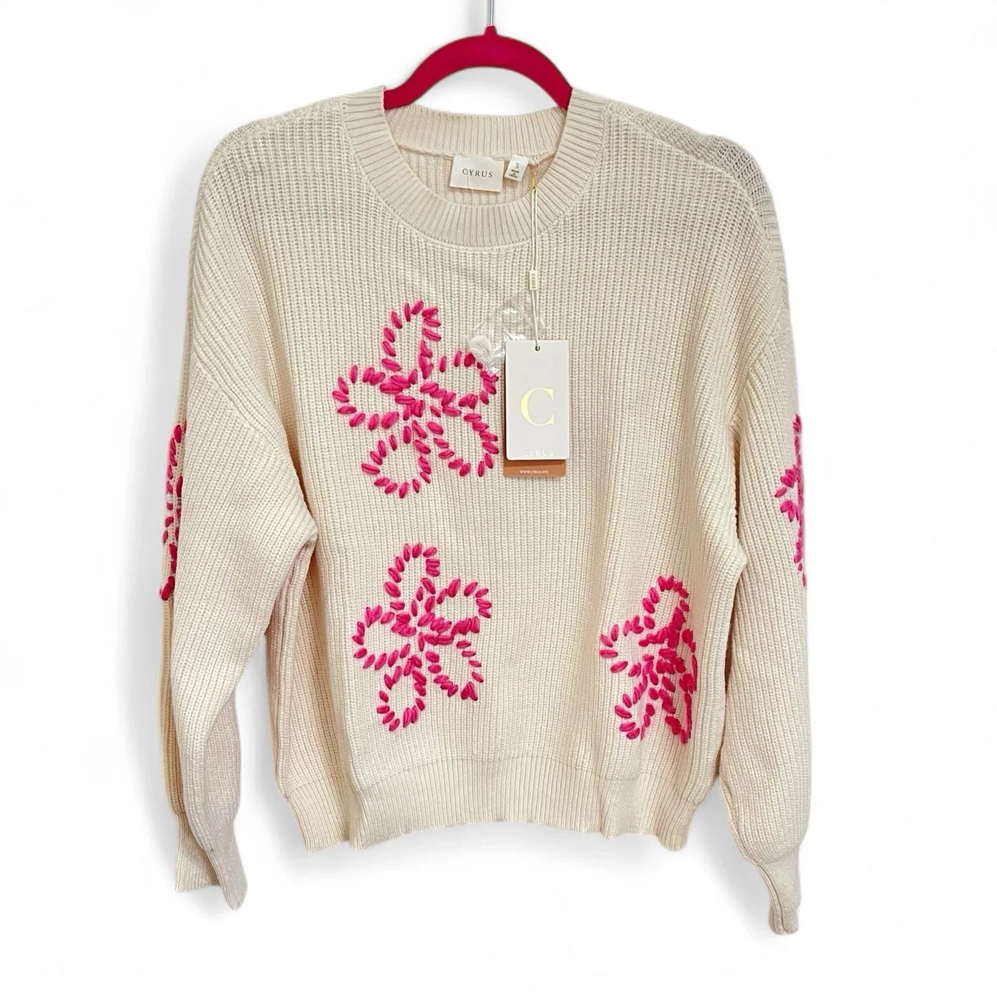 Cyrus Cream Floral Pullover Sweater Embroidered Comfy MRSP $99 NWT - Trendiez U ♥ 