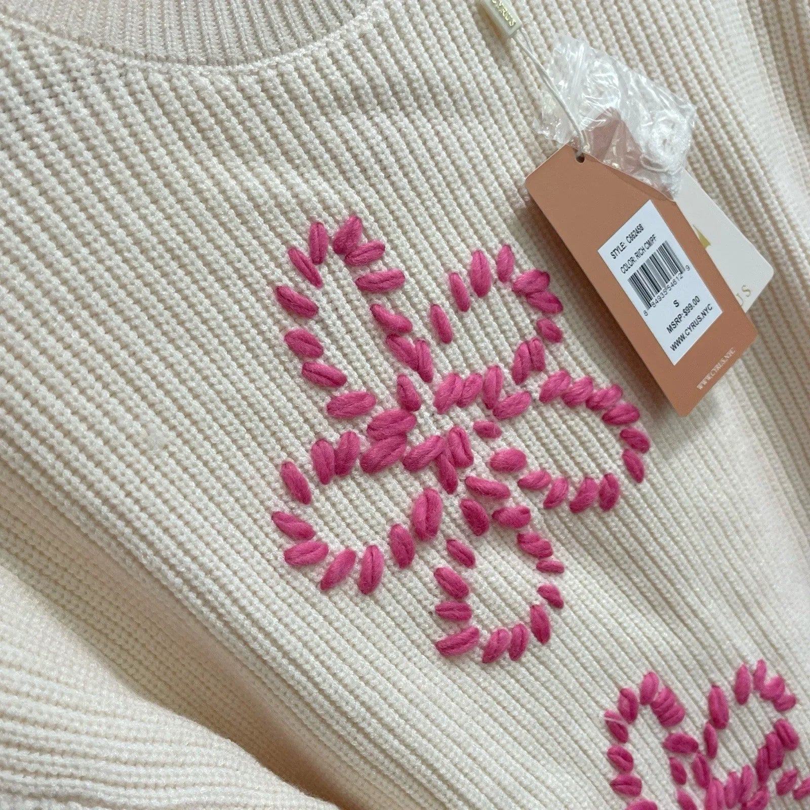 Cyrus Cream Floral Pullover Sweater Embroidered Comfy MRSP $99 NWT - Trendiez U ♥ 