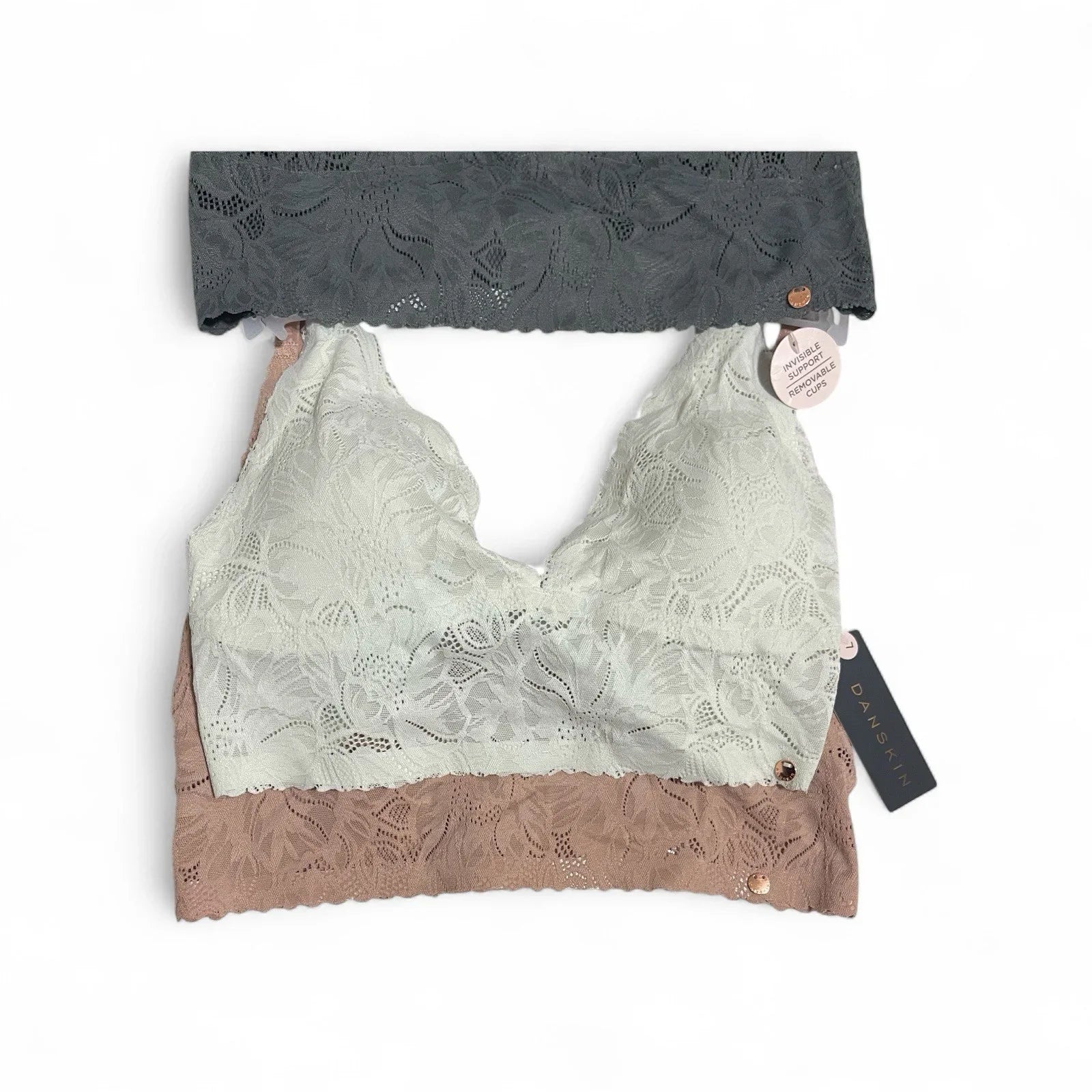 Danskin Intimates 3pck Lace Bralette Multicolor Size L Removable Cups Wireless - Trendiez U ♥ 