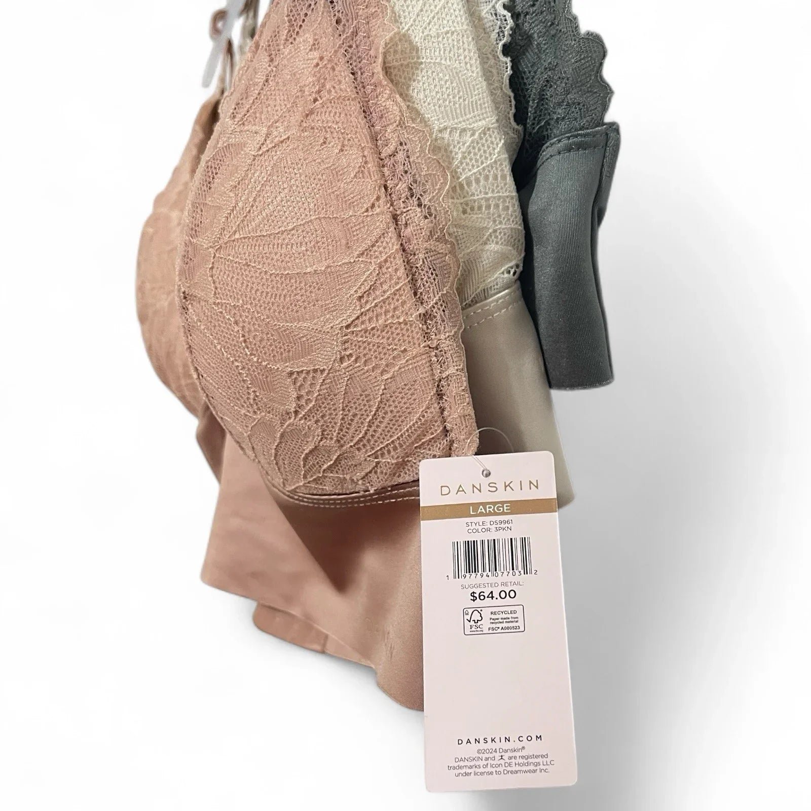 Danskin Intimates 3pck Lace Bralette Multicolor Size L Satin Removable Cups - Trendiez U ♥ 