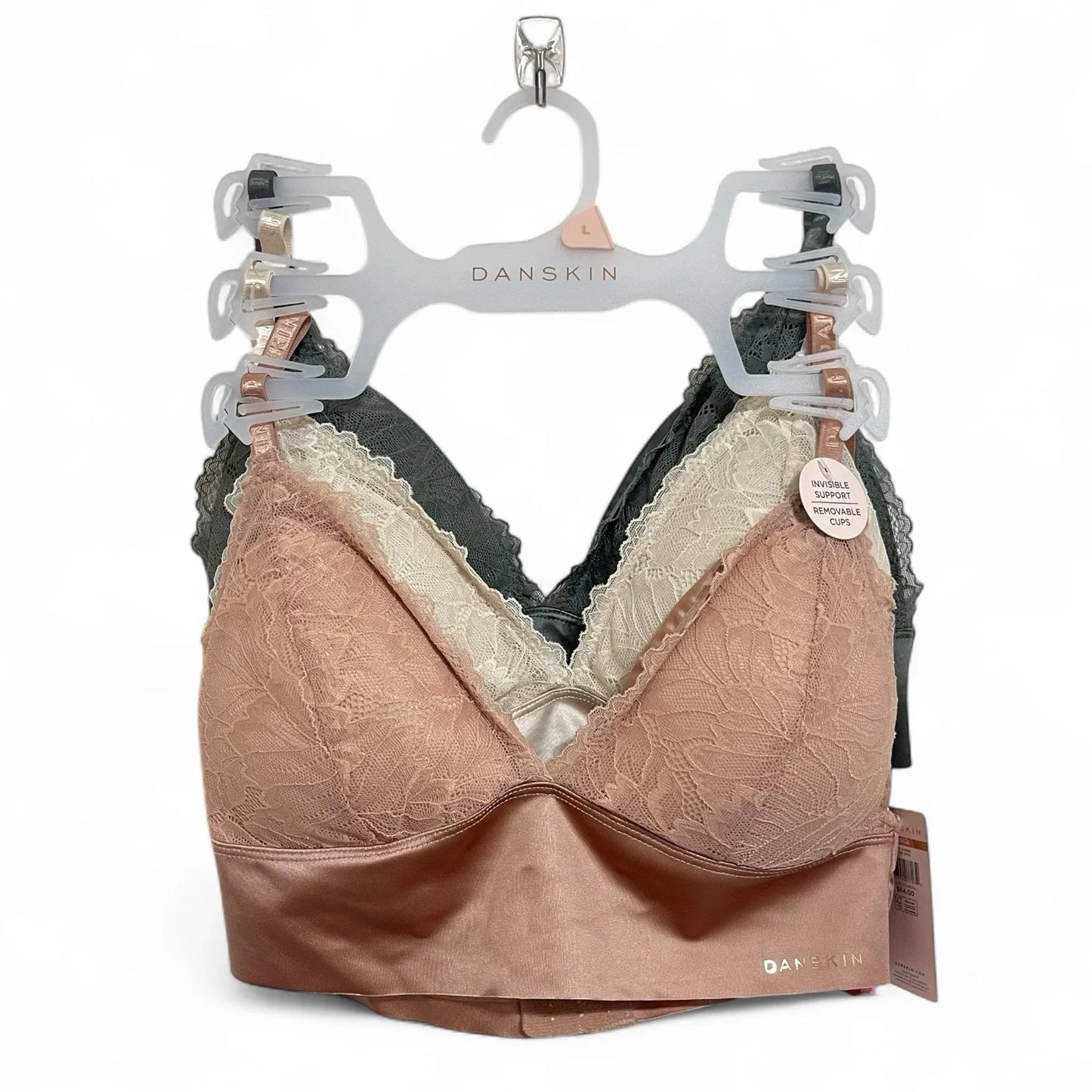 Danskin Intimates 3pck Lace Bralette Multicolor Size L Satin Removable Cups - Trendiez U ♥ 