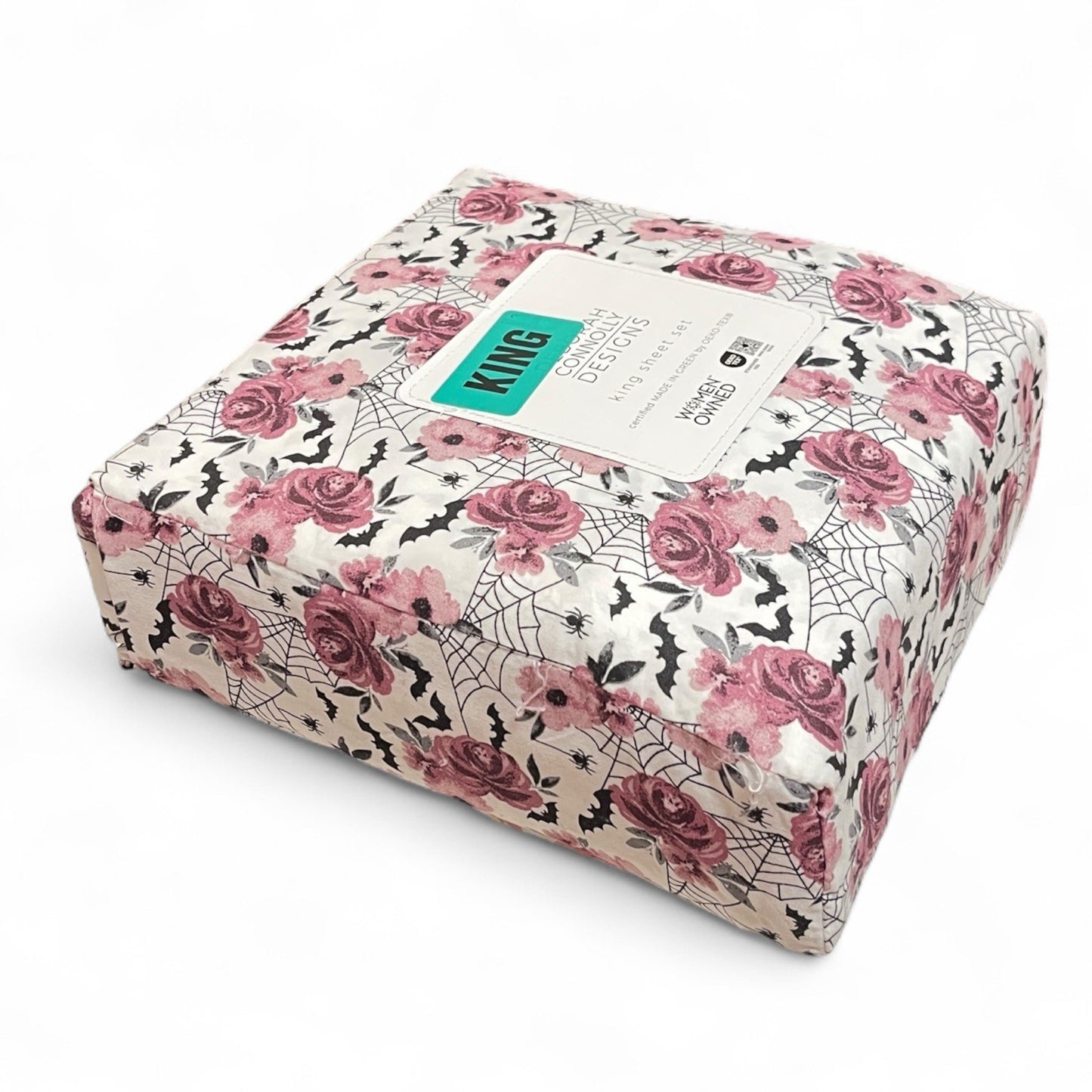 Deborah Connolly Design KING Sheet Set Purple Floral Spider Bat Halloween Theme - Trendiez U ♥ 