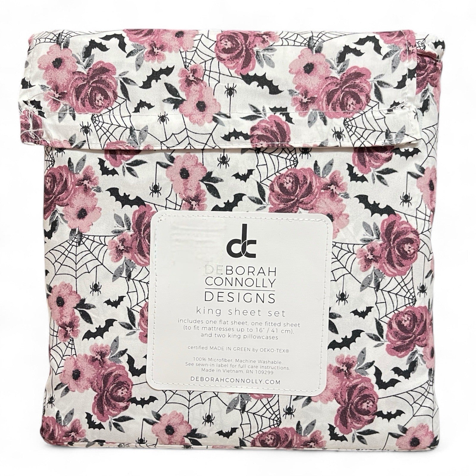 Deborah Connolly Design KING Sheet Set Purple Floral Spider Bat Halloween Theme - Trendiez U ♥ 