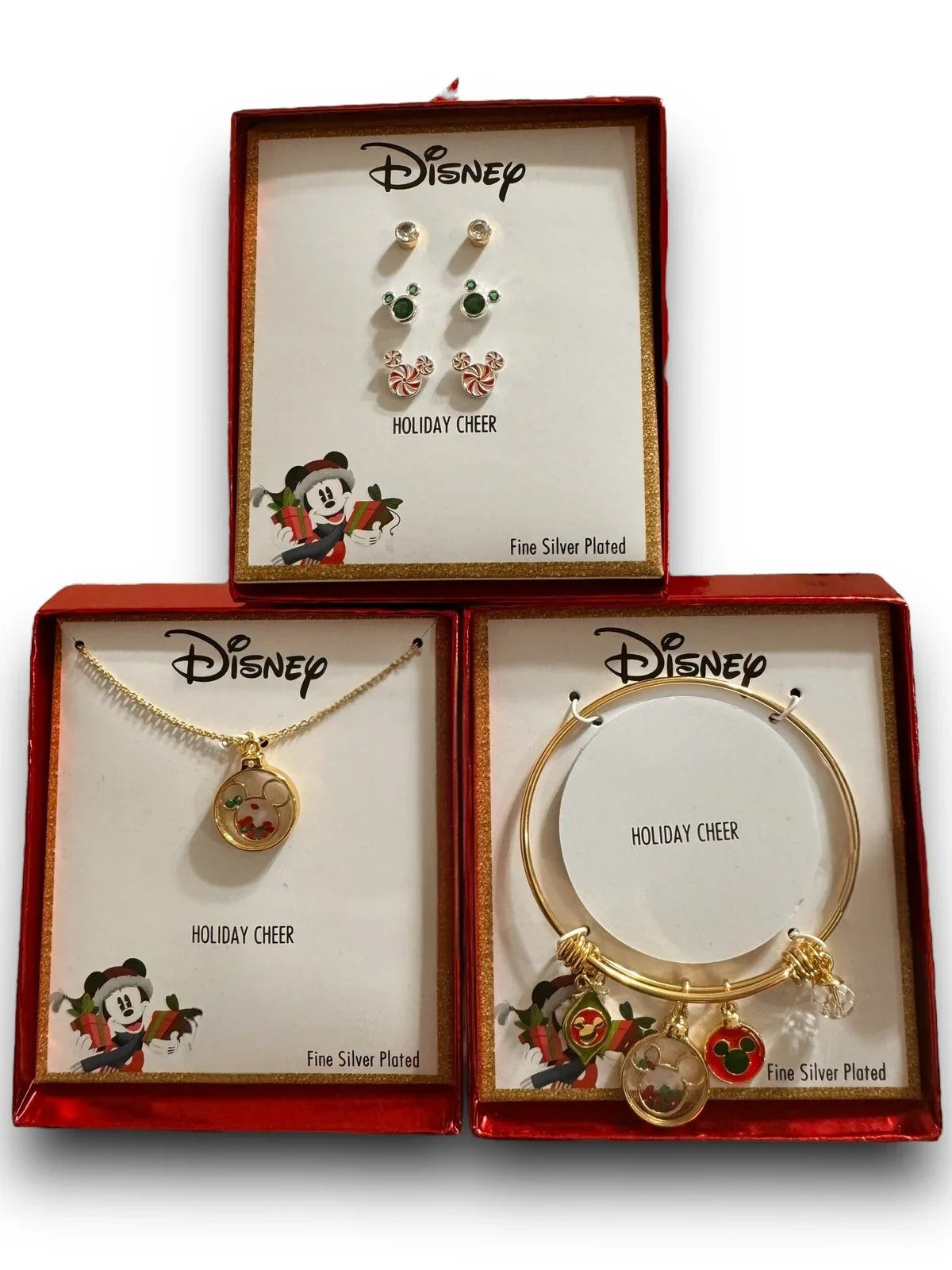 Disney Mickey Charm Bracelet, Necklace & Matching Earrings Bangle Gift Set - Trendiez U ♥ 