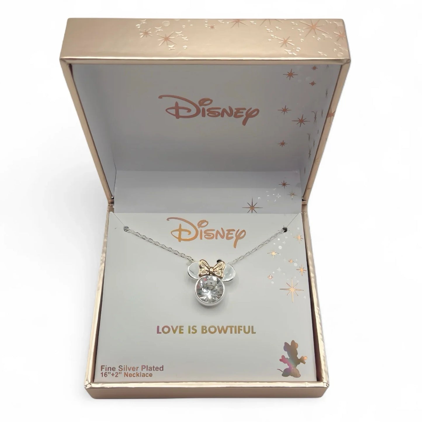 Disney Minnie Mouse Crystal Necklace Silver/Rose Gold Overlay NIB - Trendiez U ♥ 