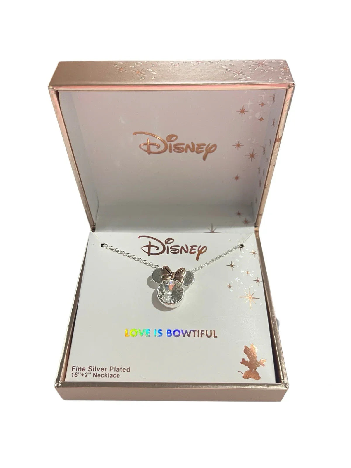 Disney Minnie Mouse Crystal Necklace Silver/Rose Gold Overlay NIB - Trendiez U ♥ 