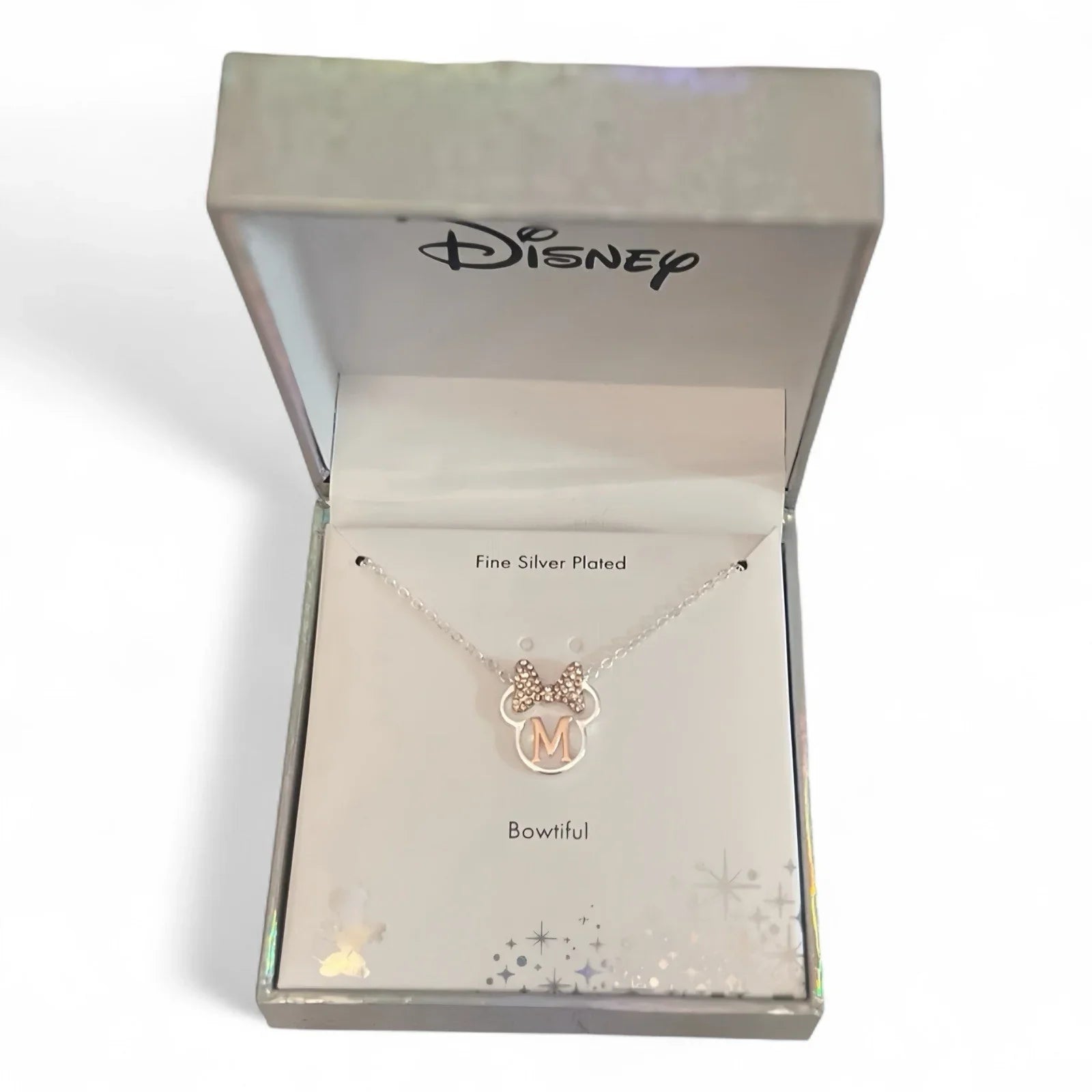Disney Minnie Mouse “M” Necklace Fine Silver Plated Crystals Rose Gold 🆓📦 - Trendiez U ♥ 