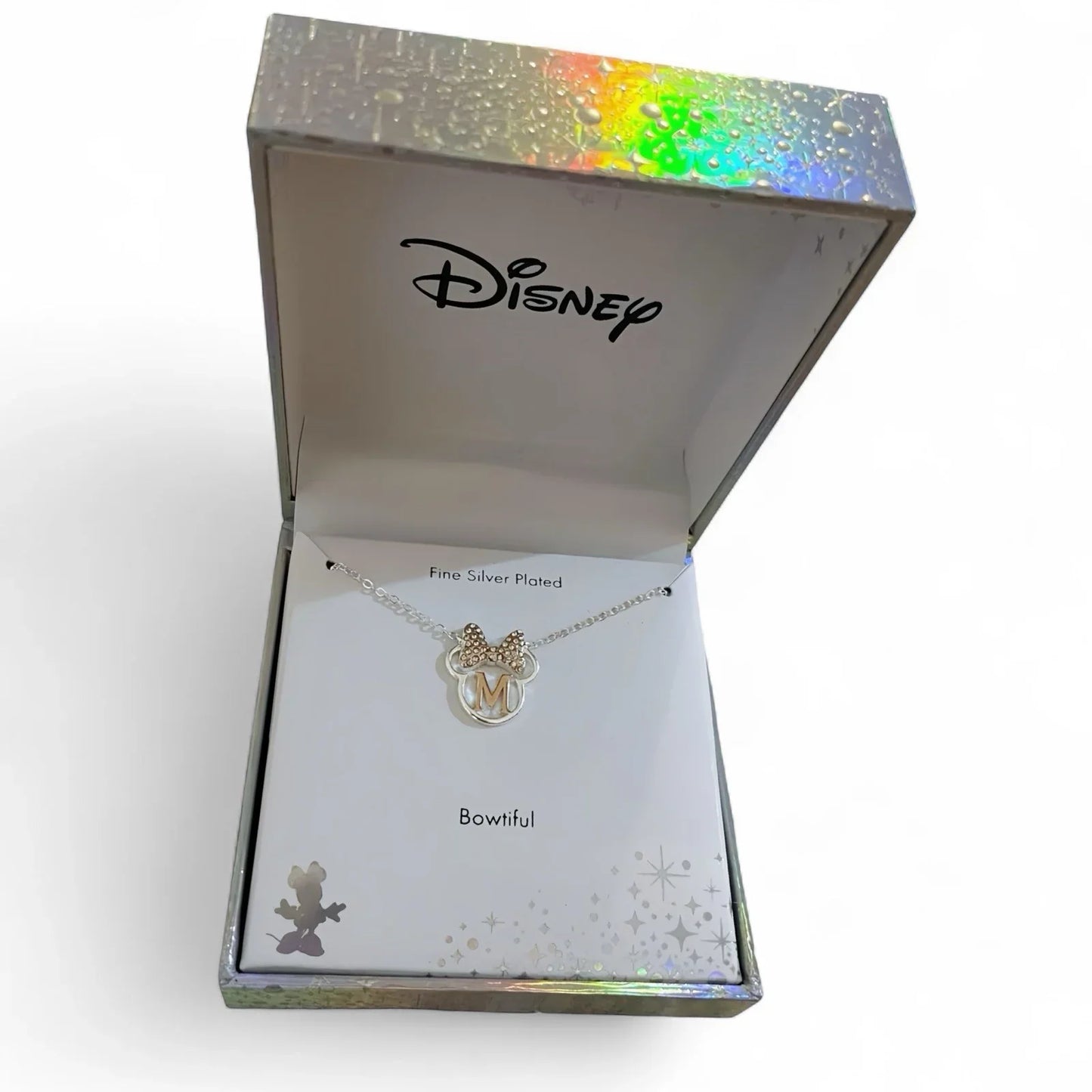 Disney Minnie Mouse “M” Necklace Fine Silver Plated Crystals Rose Gold 🆓📦 - Trendiez U ♥ 