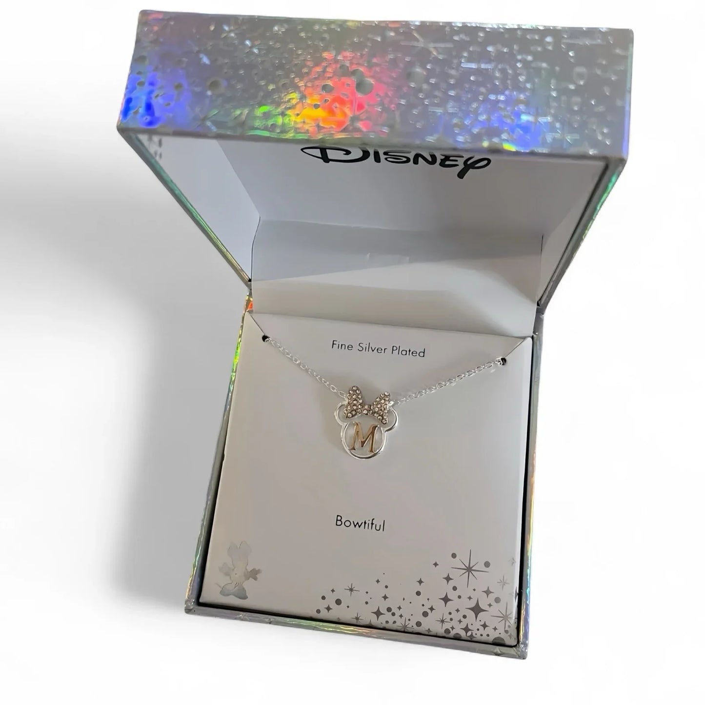 Disney Minnie Mouse “M” Necklace Fine Silver Plated Crystals Rose Gold 🆓📦 - Trendiez U ♥ 